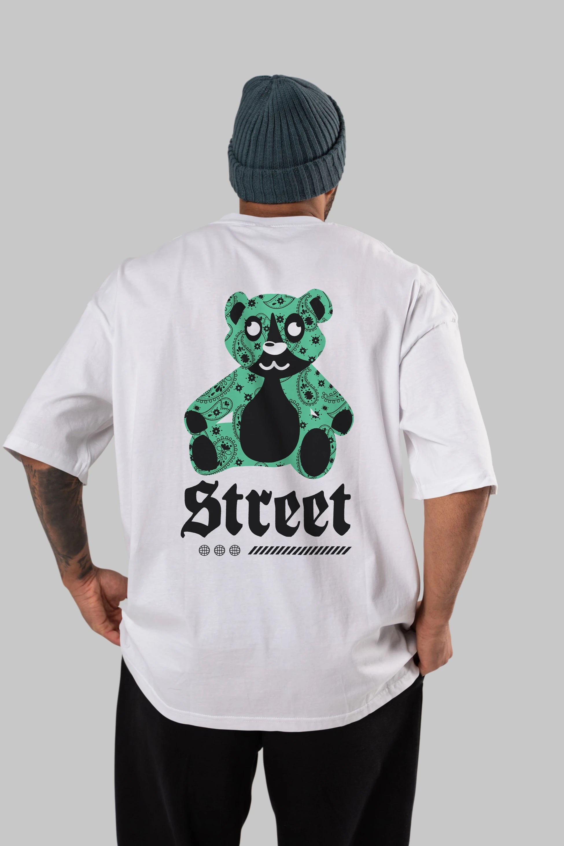 Street Bear Arka Baskılı Oversize t-shirt Erkek Kadın Unisex