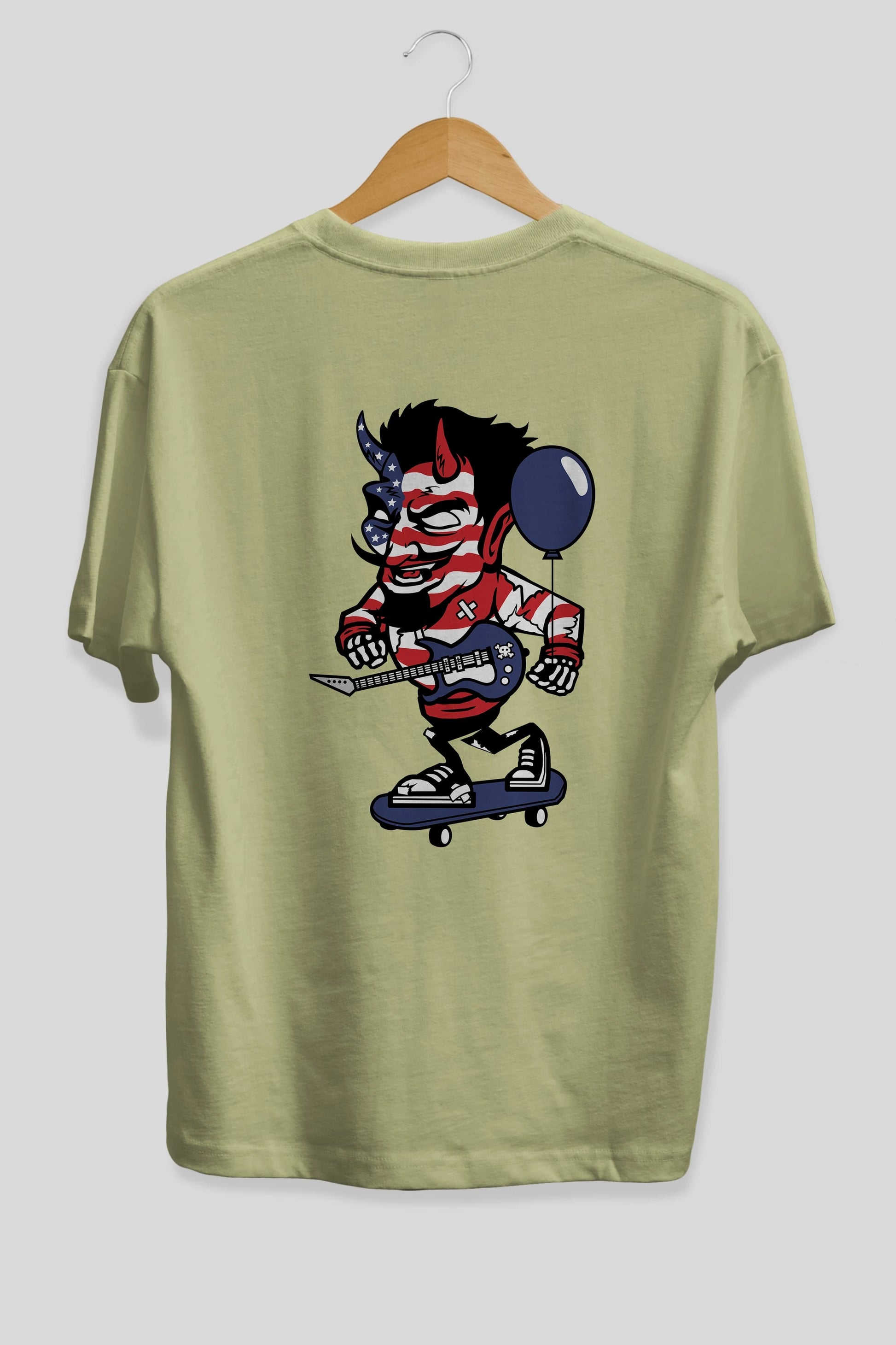 American Devil Skater Arka Baskılı Oversize t-shirt Erkek Kadın Unisex %100 Pamuk tişort