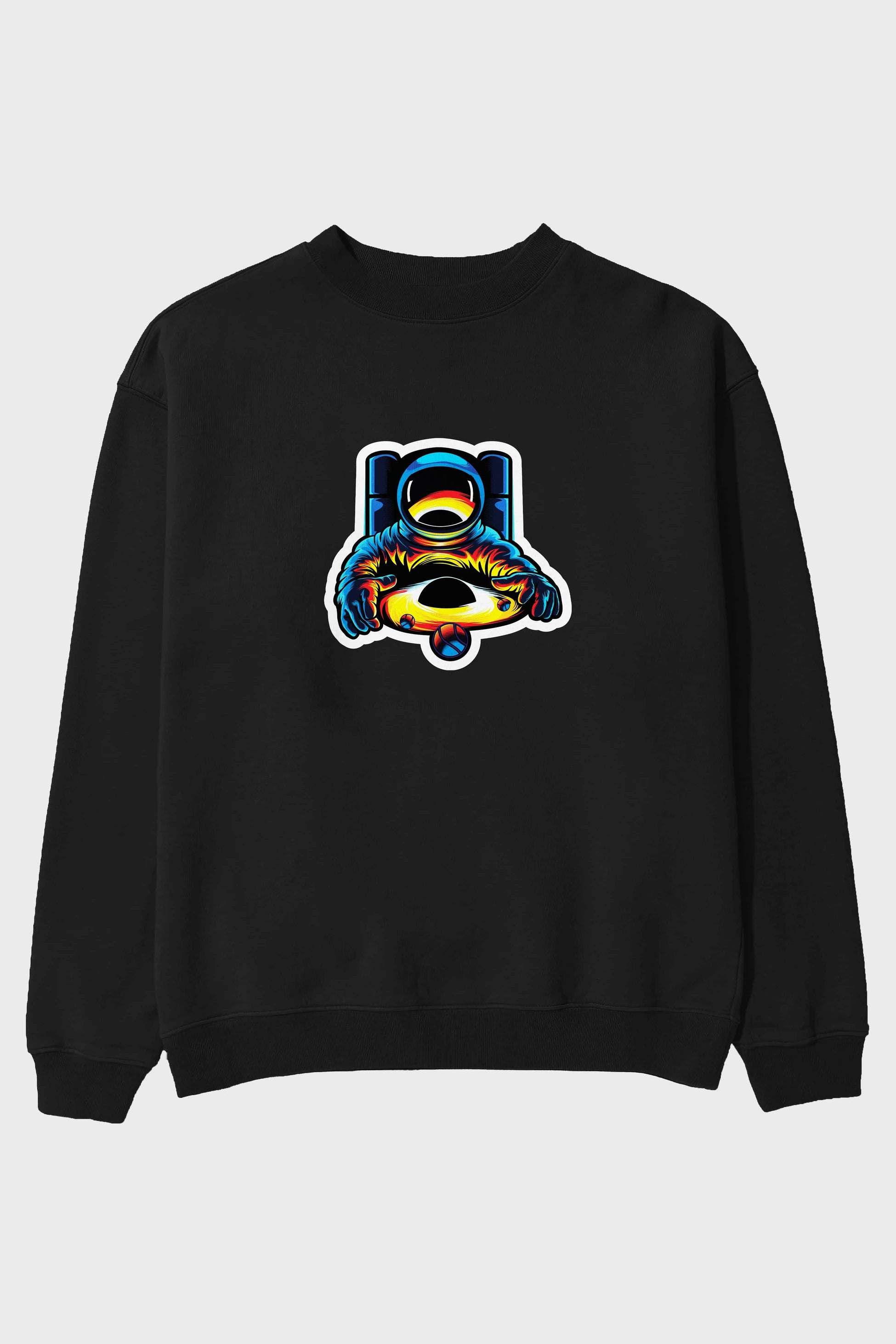 Astronaut & Black Hole Sticker Ön Baskılı Oversize Sweatshirt Erkek Kadın Unisex