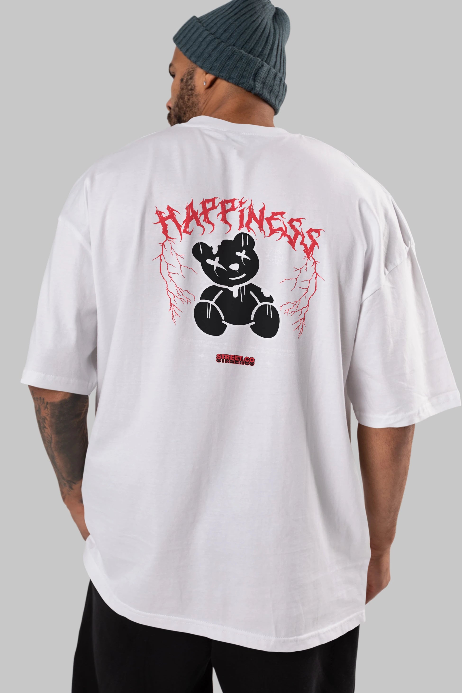 Happiness Bear Arka Baskılı Oversize t-shirt Erkek Kadın Unisex