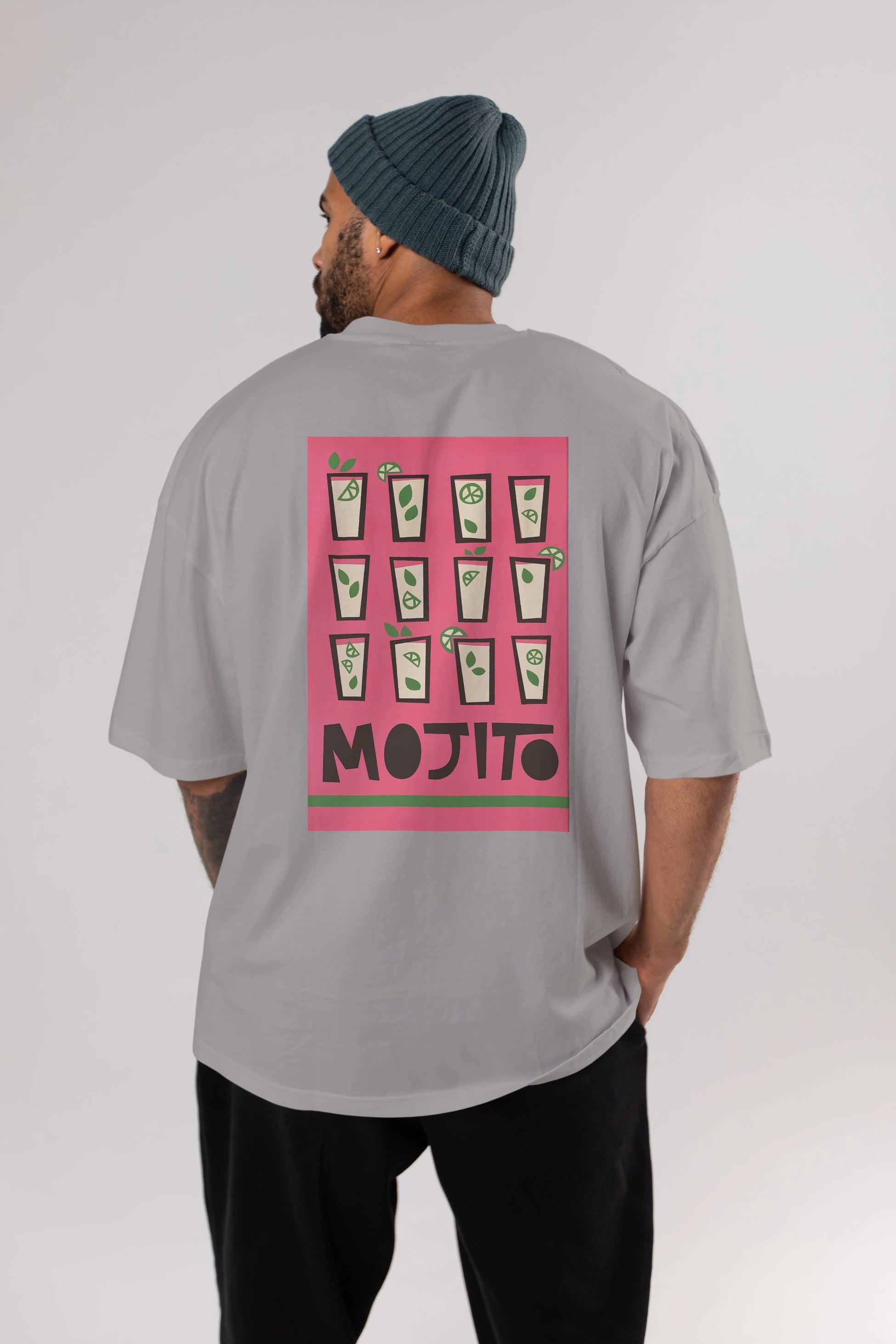 Mojito Arka Baskılı Oversize t-shirt Erkek Kadın Unisex %100 Pamuk Bisiklet Yaka tişort