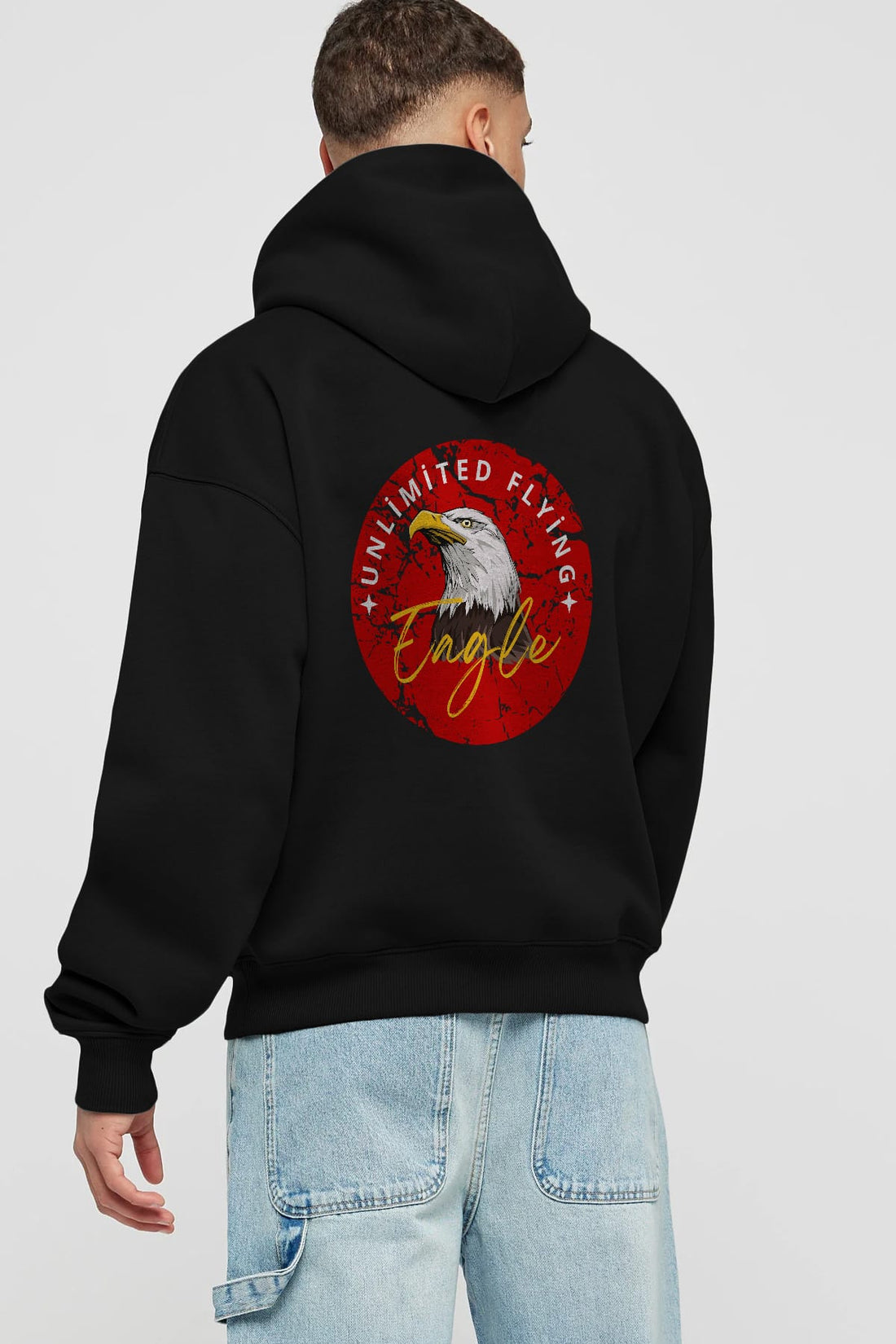 Unlimited Flying Yazılı Arka Baskılı Oversize Hoodie Kapüşonlu Sweatshirt Erkek Kadın Unisex