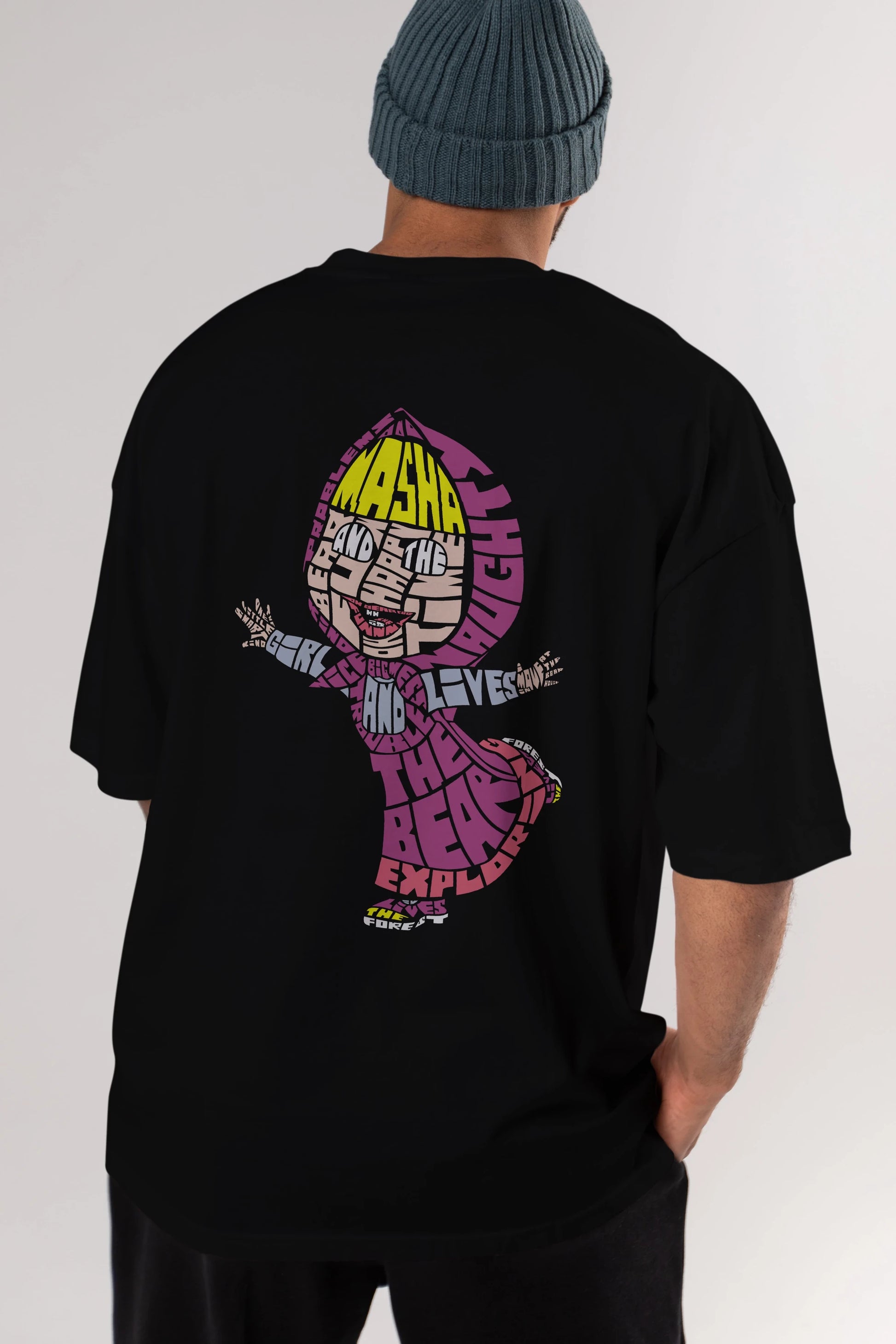 Masha And The Bear Arka Baskılı Oversize t-shirt %100 pamuk Erkek Kadın Unisex