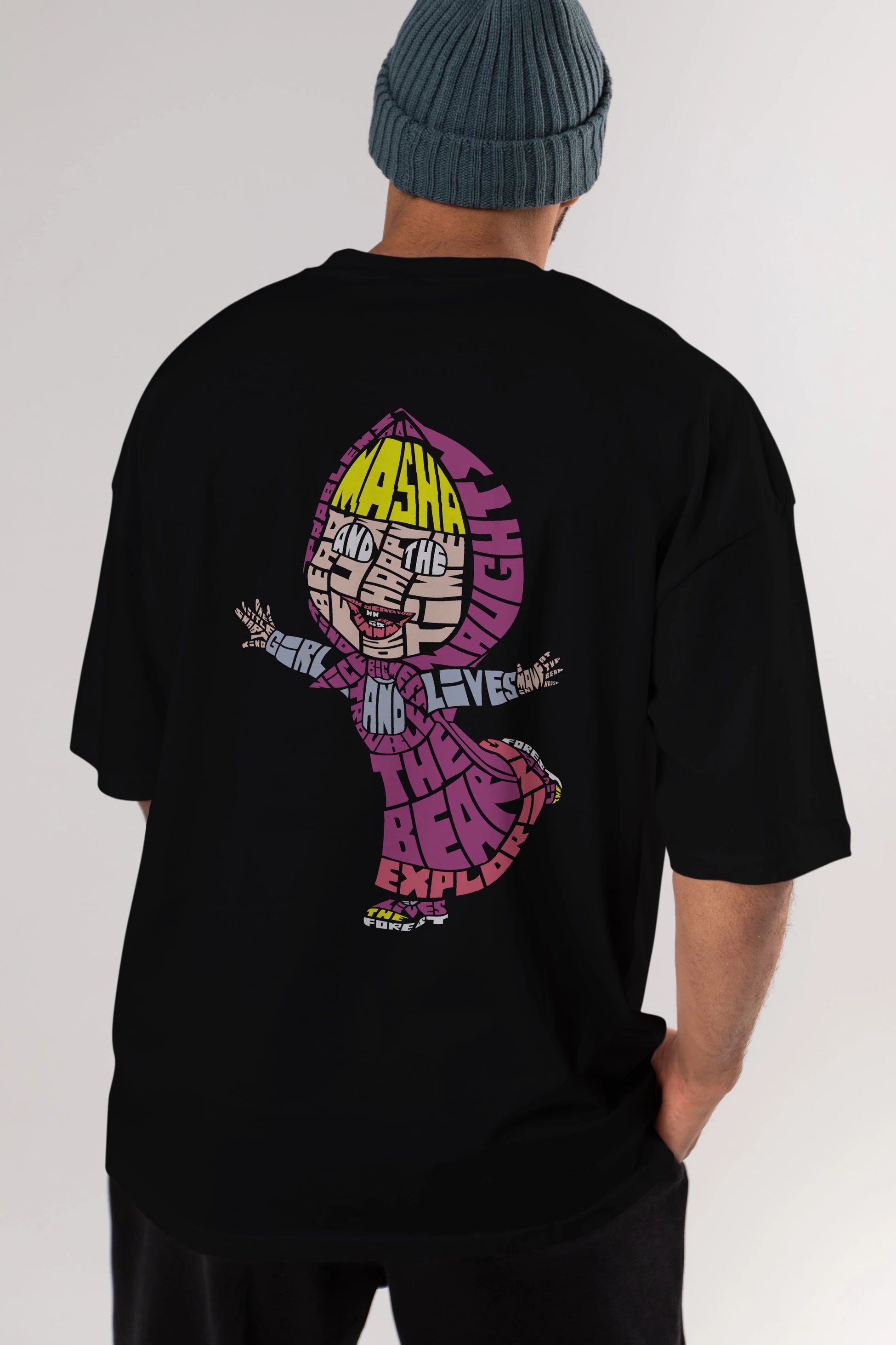 Masha And The Bear Arka Baskılı Oversize t-shirt %100 pamuk Erkek Kadın Unisex