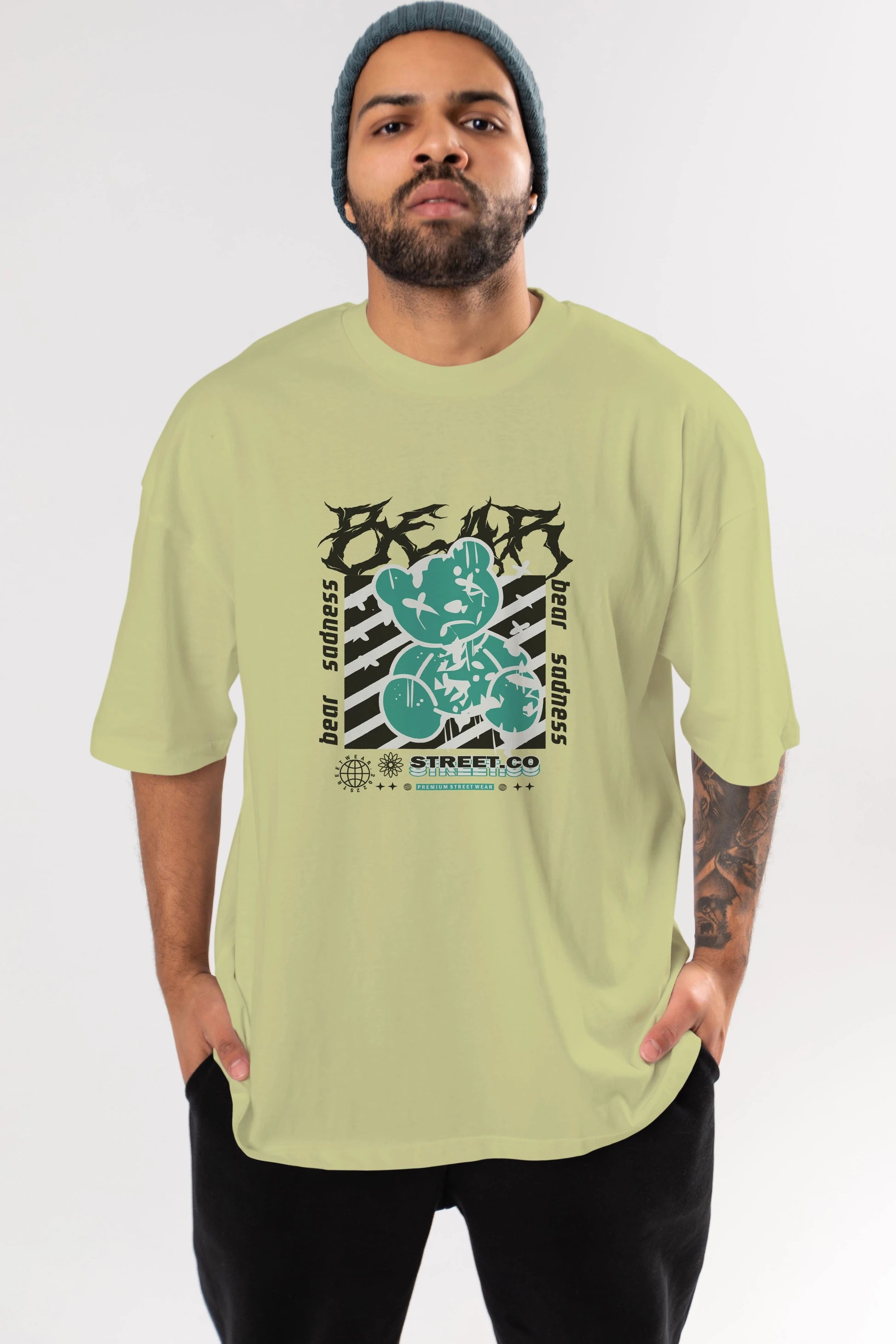 Bear Sadness Ön Baskılı Oversize t-shirt Erkek Kadın Unisex