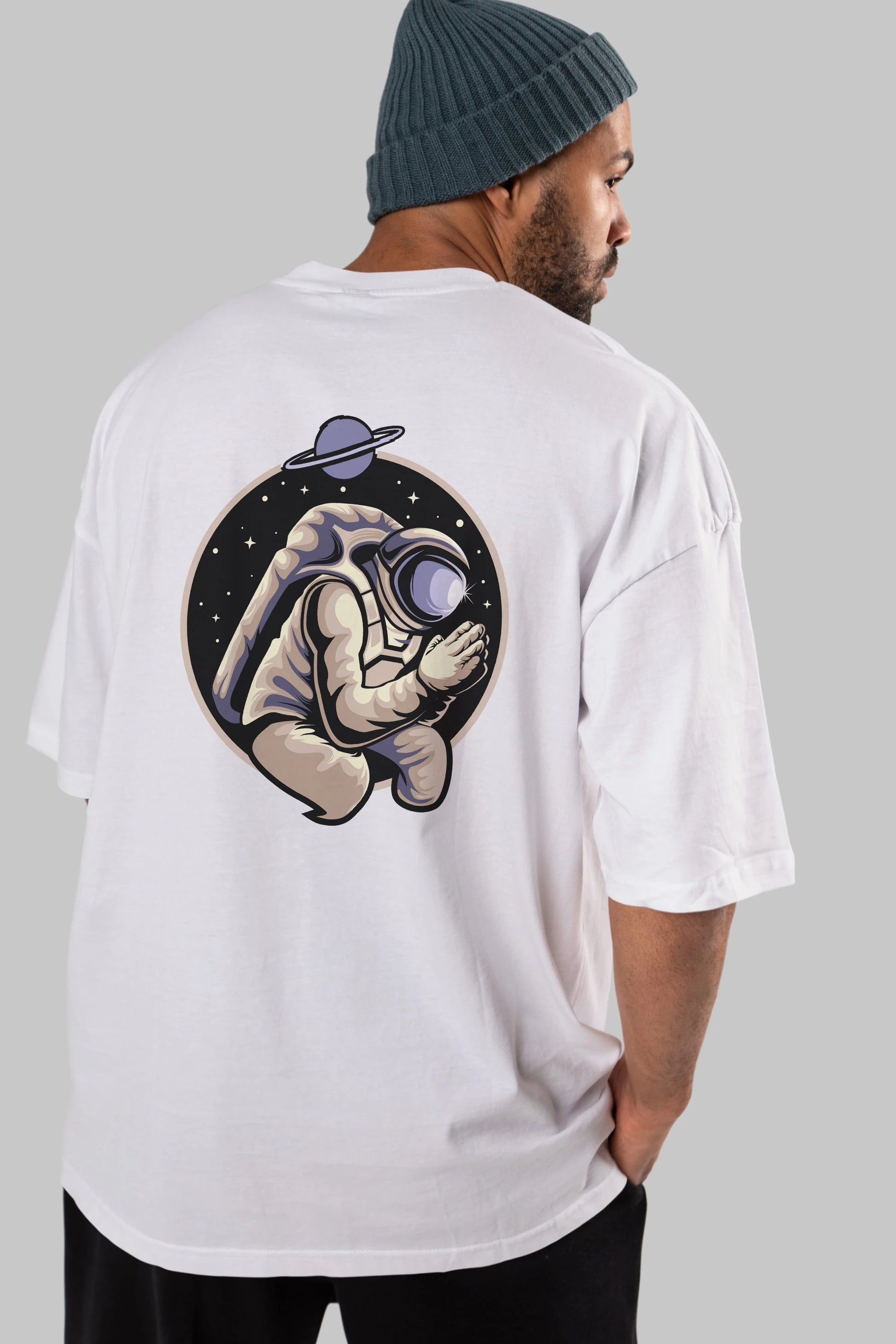 Astronaut Praying Arka Baskılı Oversize t-shirt Erkek Kadın Unisex