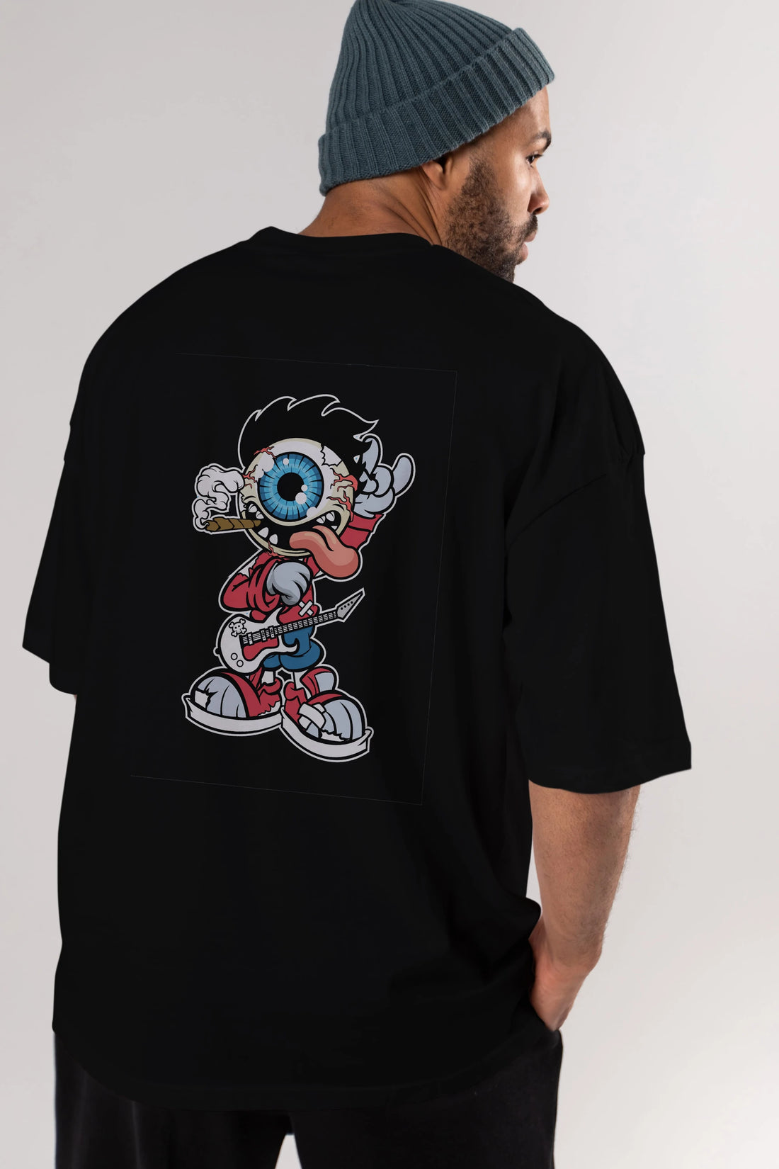 Eyeball Rockstar Arka Baskılı Oversize t-shirt Erkek Kadın Unisex %100 Pamuk tişort