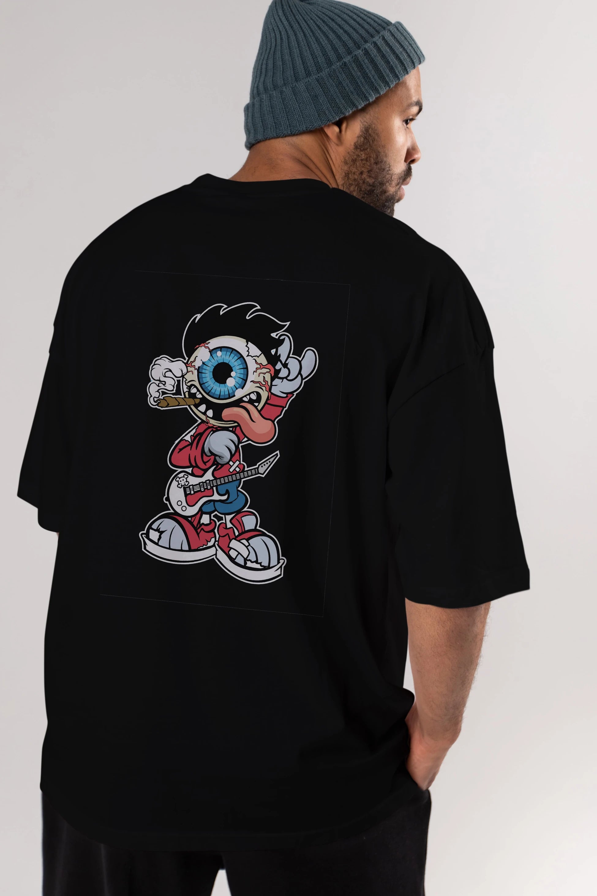 Eyeball Rockstar Arka Baskılı Oversize t-shirt Erkek Kadın Unisex %100 Pamuk tişort