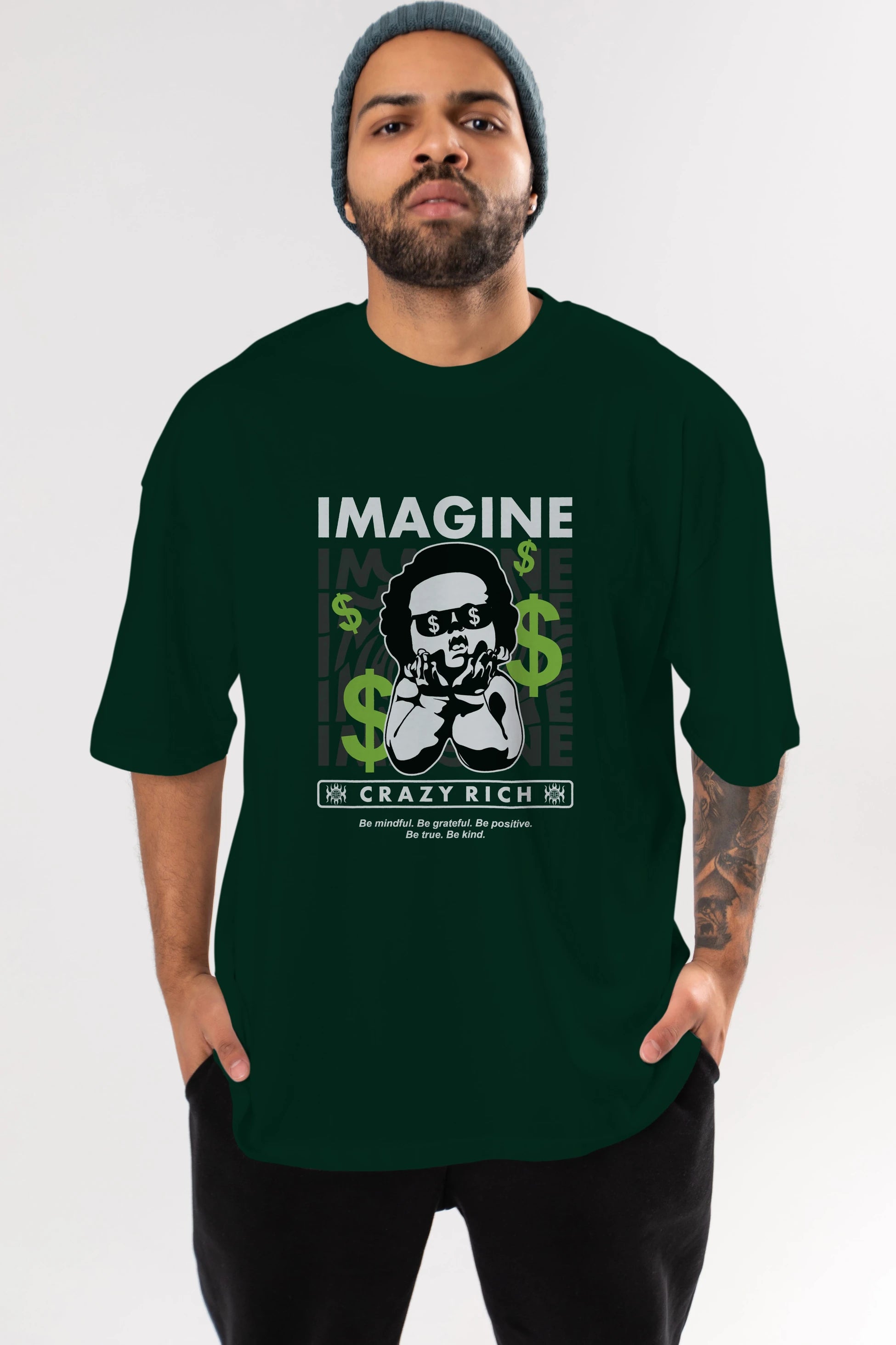 Imagine Crazy Rich Ön Baskılı Oversize t-shirt Erkek Kadın Unisex