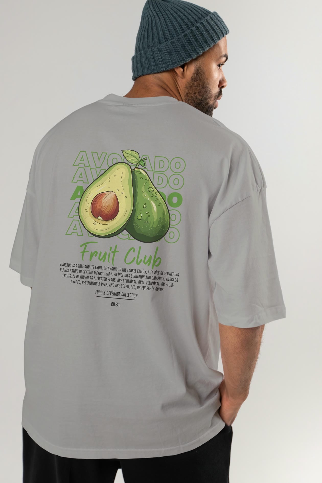 Avocado Arka Baskılı Oversize t-shirt Erkek Kadın Pamuk Bisiklet Yaka tişort