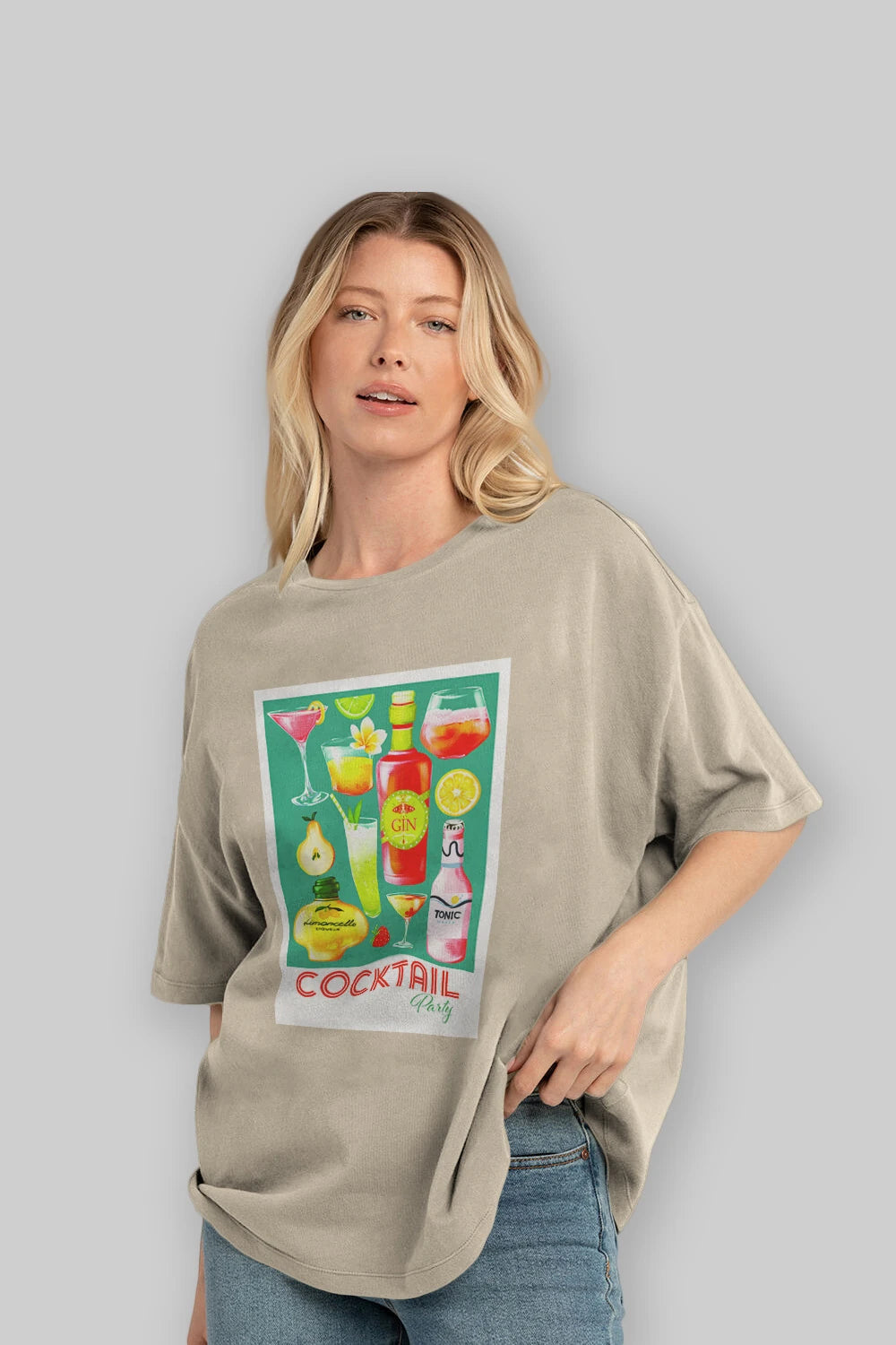 Cocktail Party 2 Ön Baskılı Oversize t-shirt Erkek Kadın Unisex %100 Pamuk Bisiklet Yaka tişort