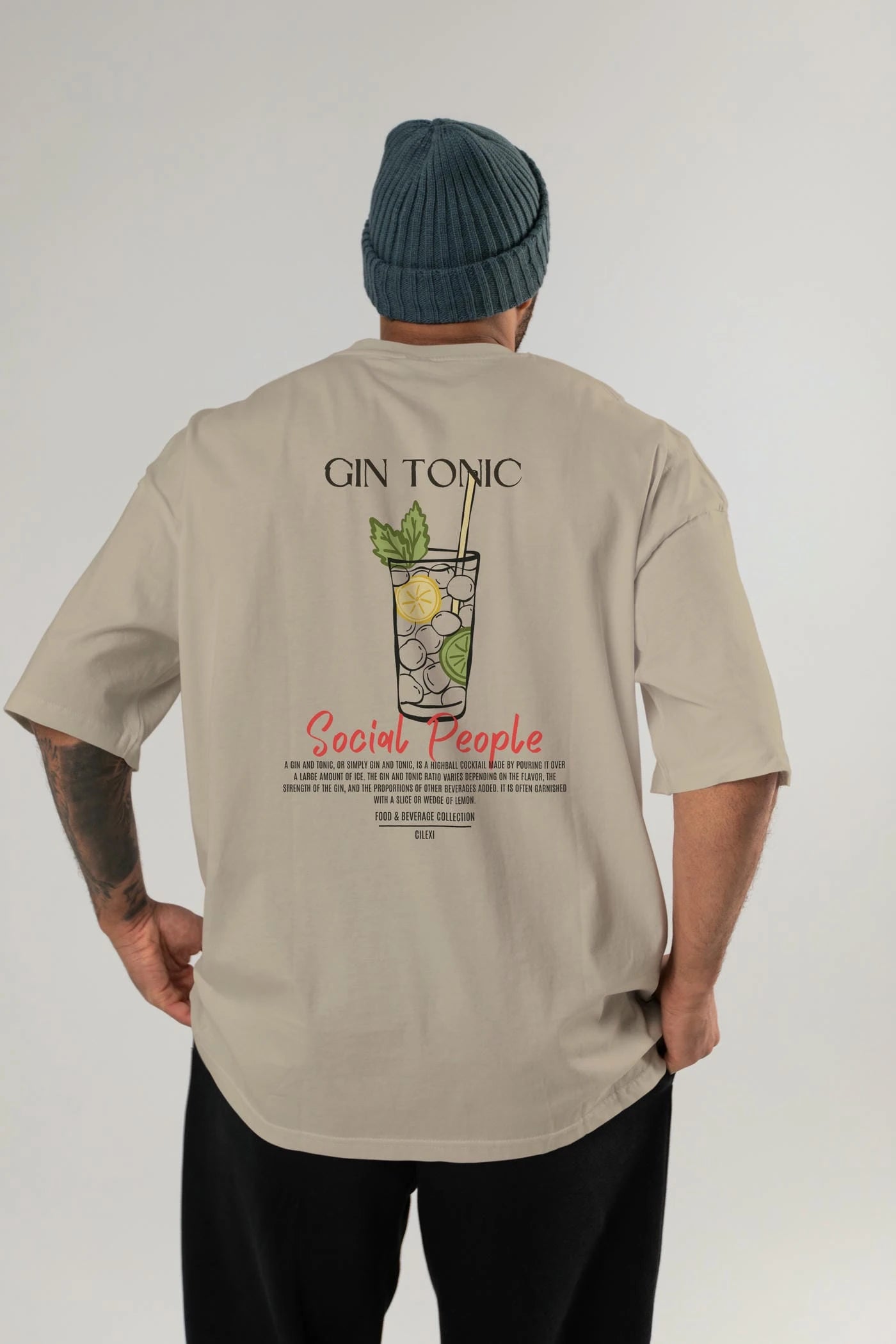 Gın Tonıc Kokteyl Serisi Baskılı Oversize t-shirt Erkek Kadın Unisex %100 Pamuk Bisiklet Yaka tişort