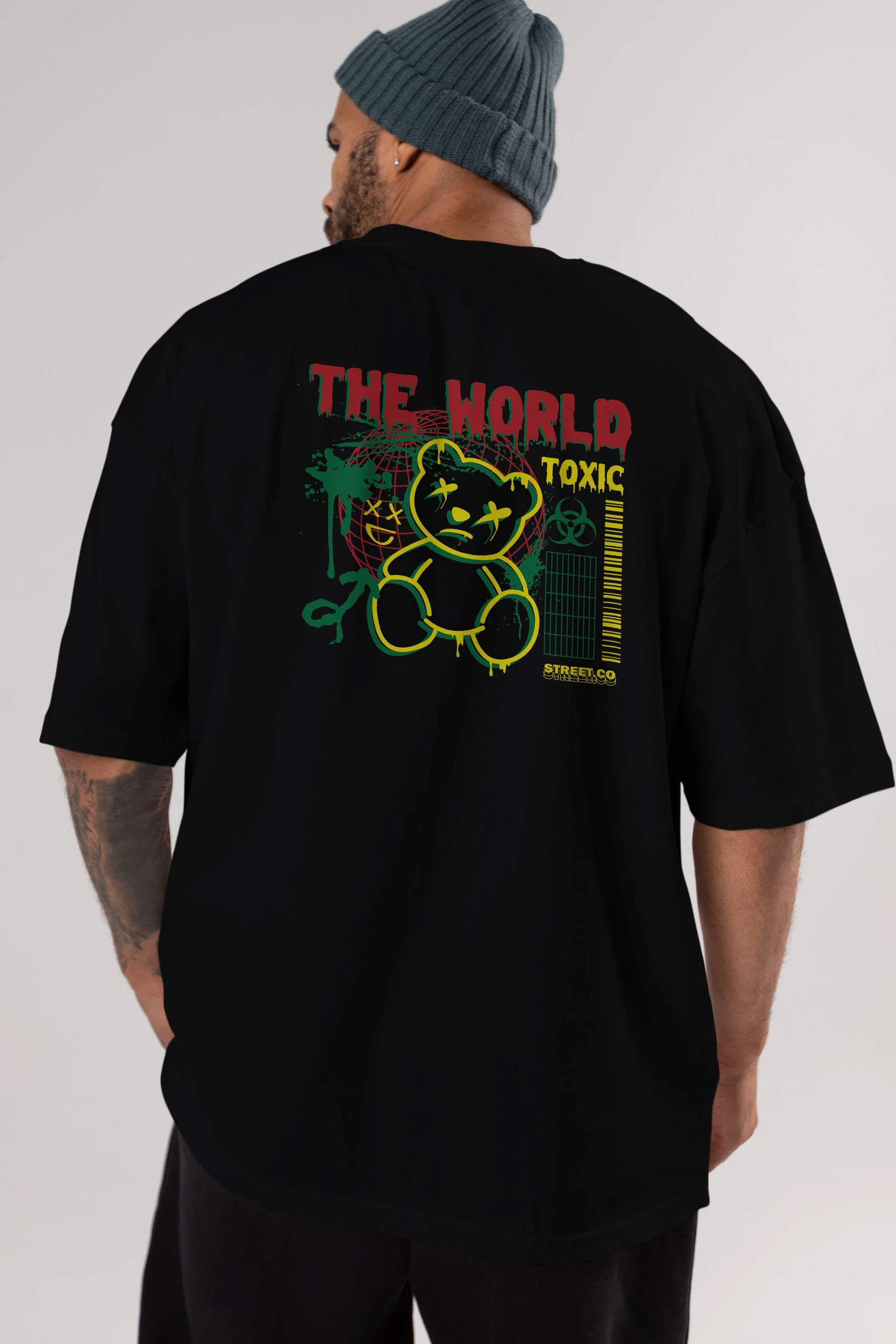 The World Toxic Bear Arka Baskılı Oversize t-shirt Erkek Kadın Unisex
