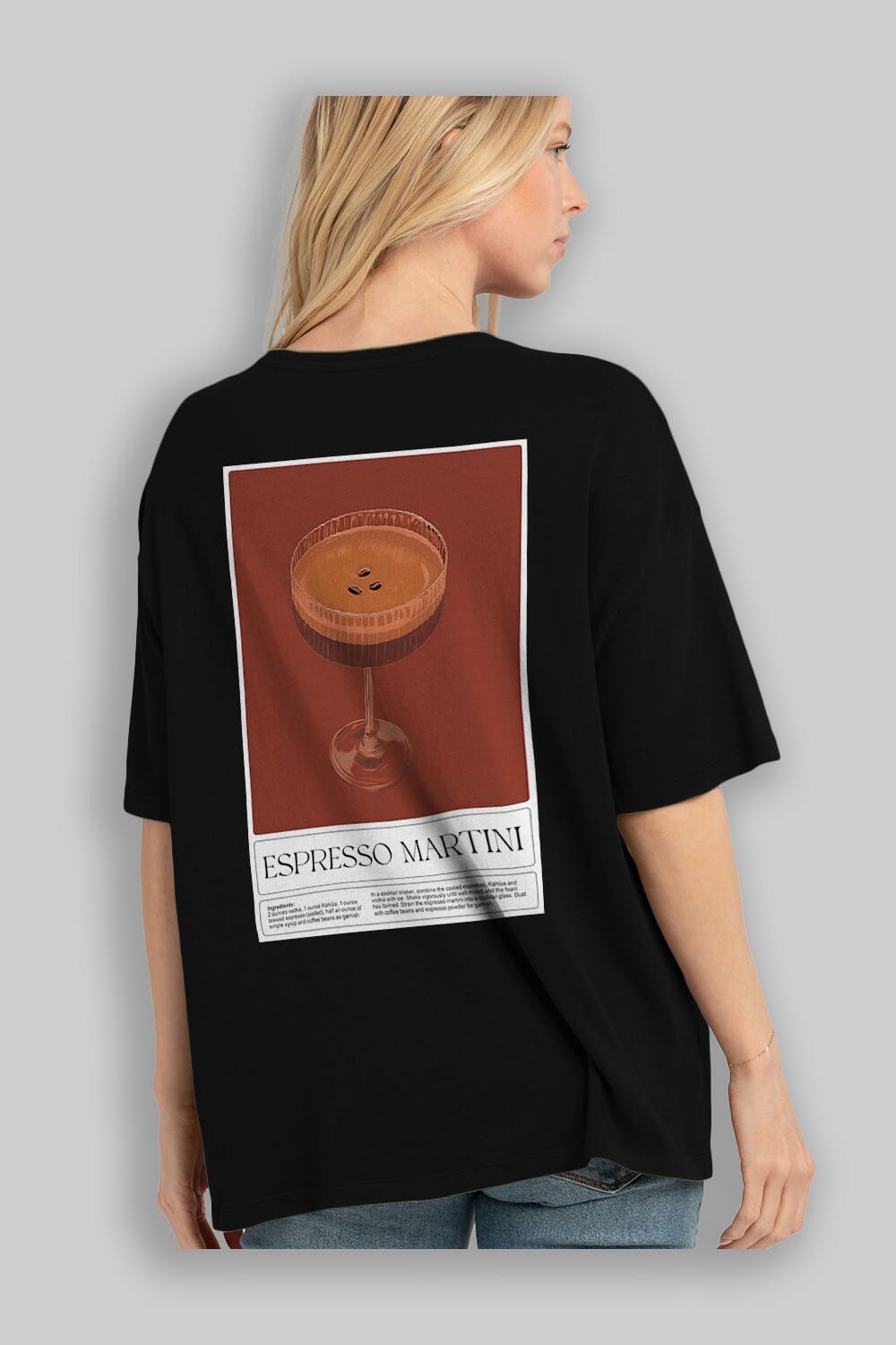 Espresso Martini Arka Baskılı Oversize t-shirt Erkek Kadın Unisex %100 Pamuk Bisiklet Yaka tişort