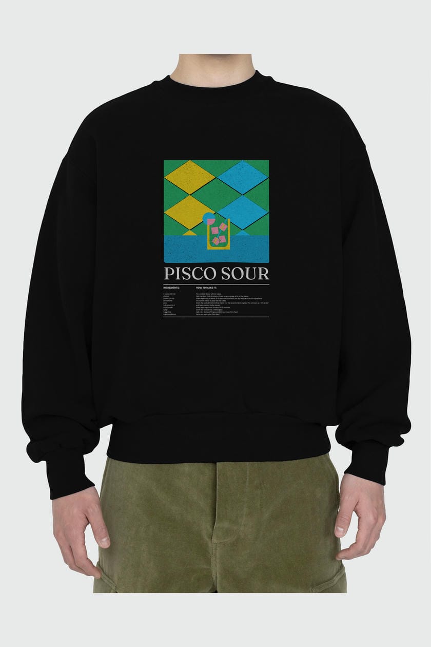 Pisco Sour ön Baskılı Oversize Sweatshirt Erkek Kadın Unisex