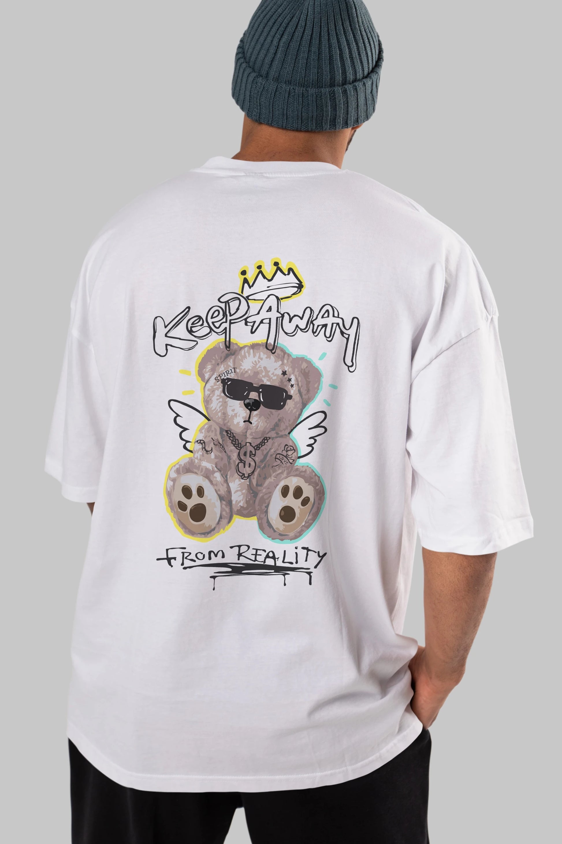 Keep Away Bear 2 Arka Baskılı Oversize t-shirt Erkek Kadın Unisex