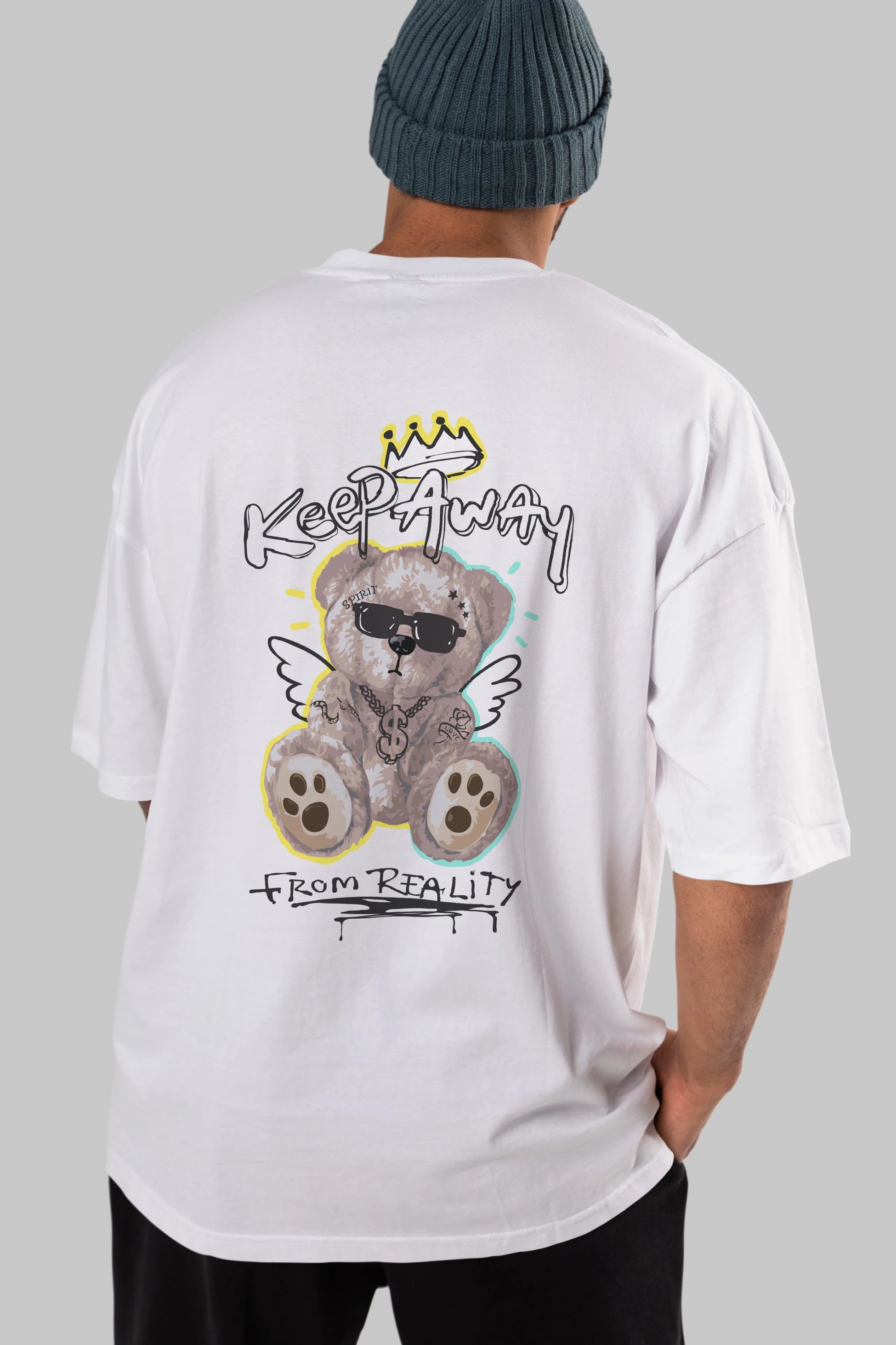 Keep Away Bear 2 Arka Baskılı Oversize t-shirt Erkek Kadın Unisex