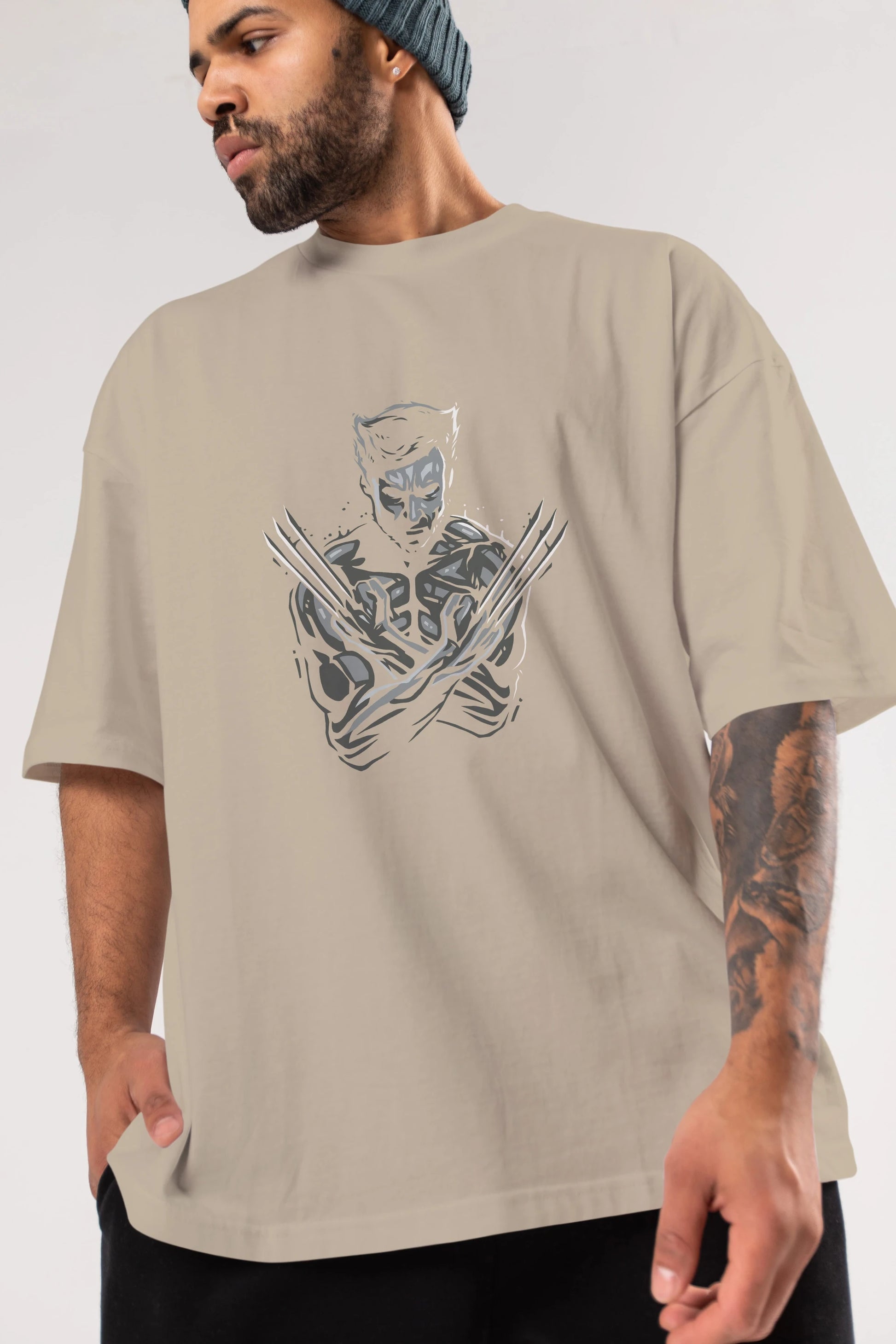 Wolverine Ön Baskılı Oversize t-shirt Erkek Kadın Unisex %100 Pamuk Bisiklet Yaka tişort