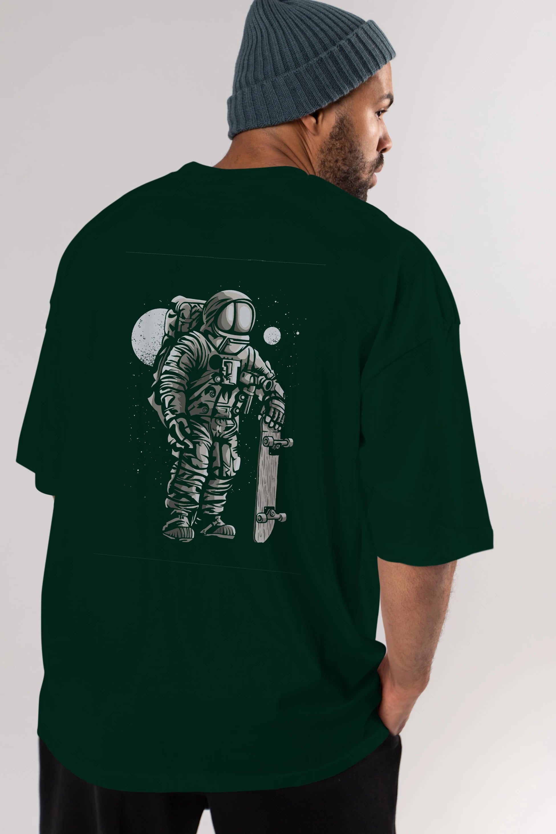 Astronaut Skater Arka Baskılı Oversize t-shirt Erkek Kadın Unisex %100 Pamuk