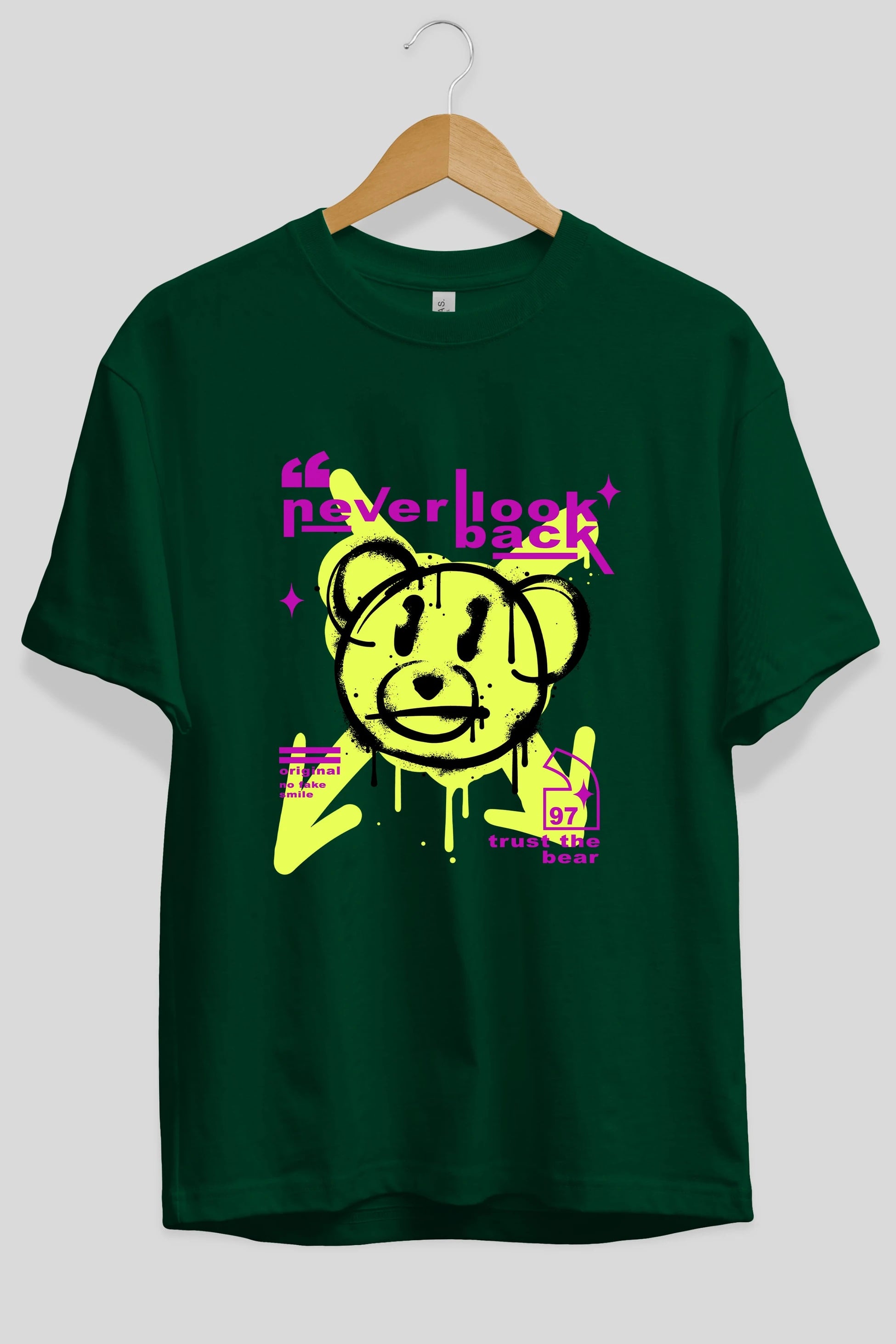 Never Look Back Bear Ön Baskılı Oversize t-shirt Erkek Kadın Unisex