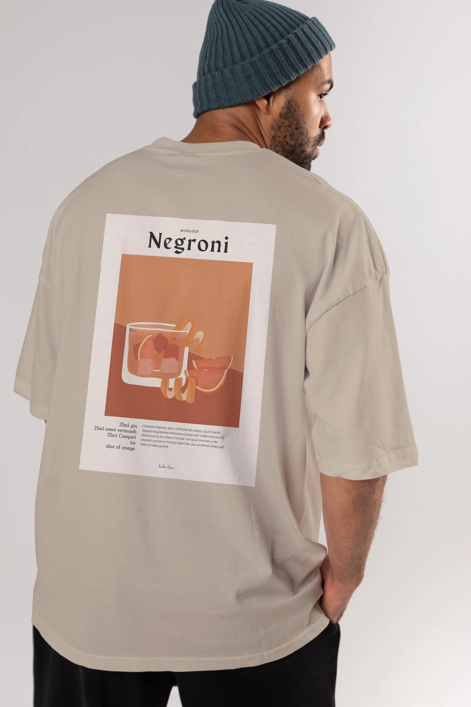 Mixology Negroni Arka Baskılı Oversize t-shirt Erkek Kadın Unisex %100 Pamuk Bisiklet Yaka tişort