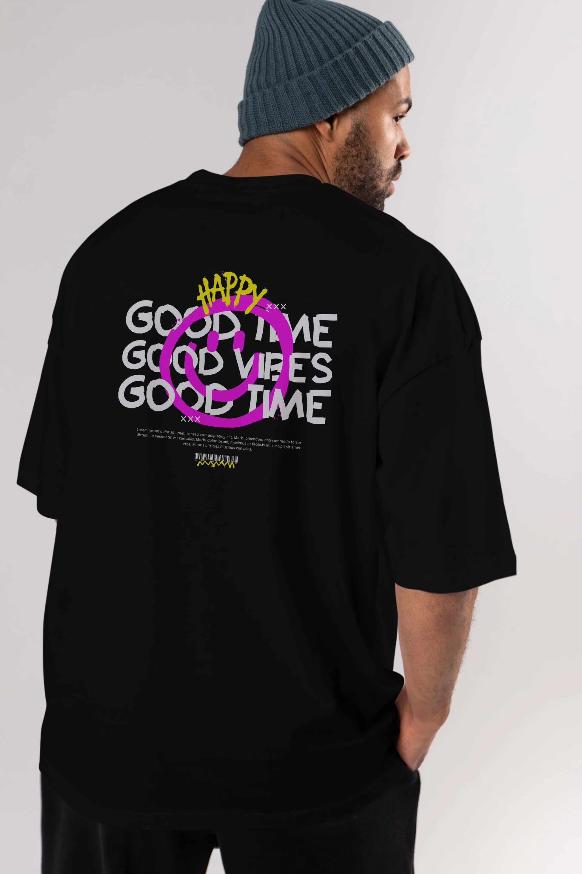 Happy Good Time Yazılı Arka Baskılı Oversize t-shirt Erkek Kadın Unisex