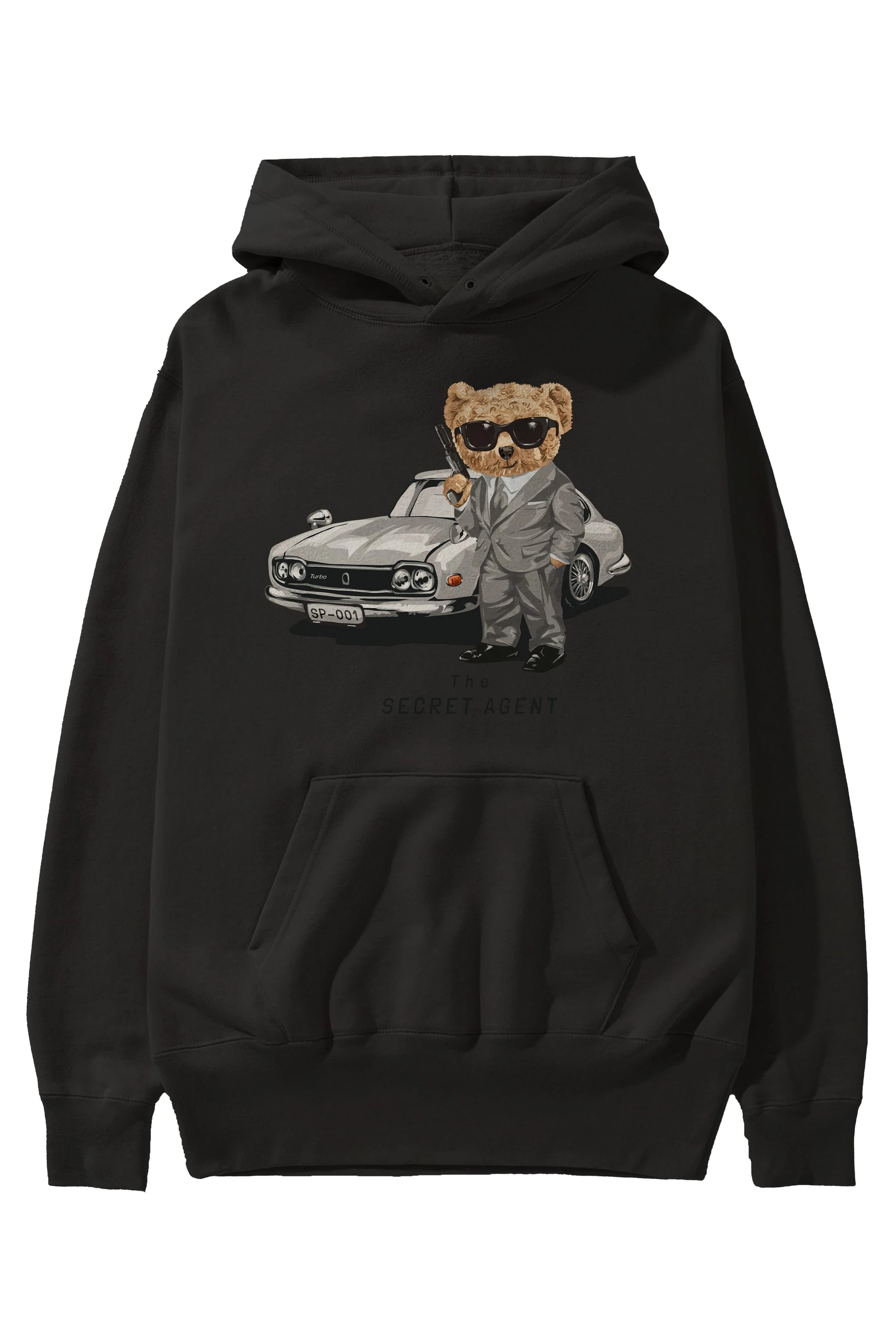 Teddy Bear The Secret Agent Ön Baskılı Hoodie Oversize Kapüşonlu Sweatshirt Erkek Kadın Unisex