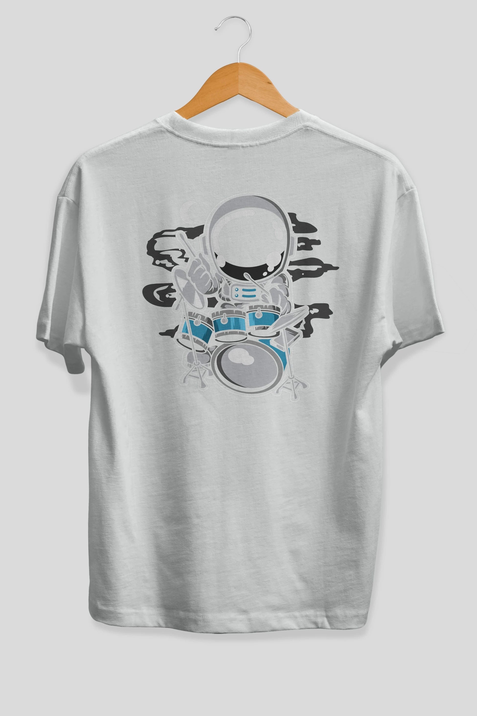 Astronaut Drummer Arka Baskılı Oversize t-shirt Erkek Kadın Unisex