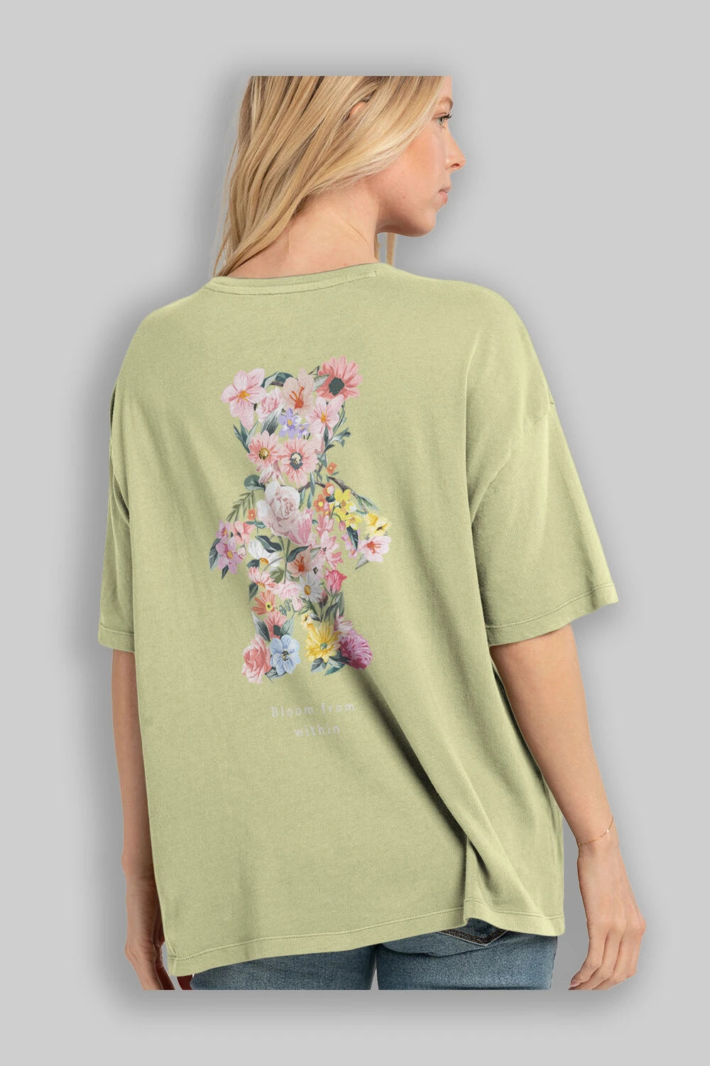 Bloom from Bear Arka Baskılı Oversize t-shirt Erkek Kadın Unisex