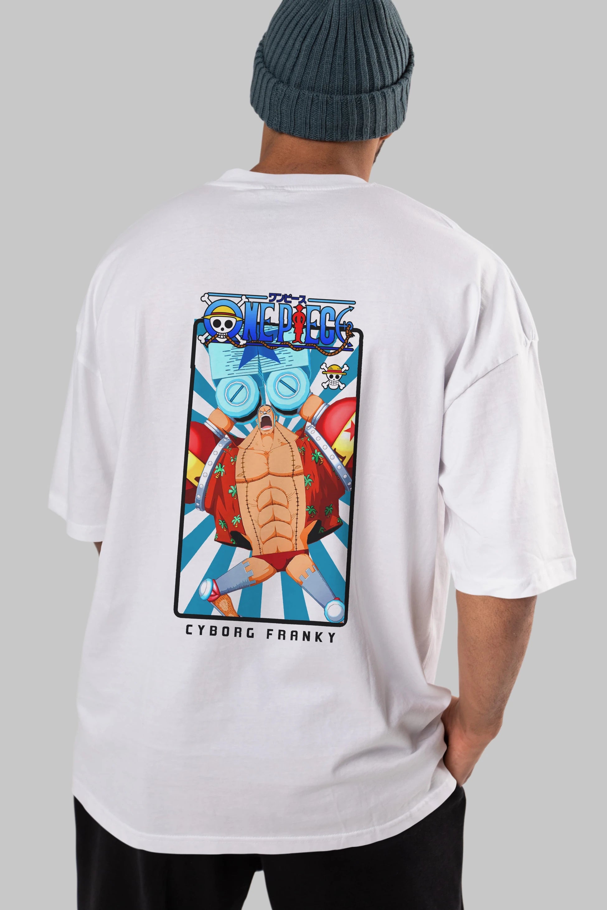 Franky Anime Arka Baskılı Oversize t-shirt Erkek Kadın Unisex %100 pamuk tişort