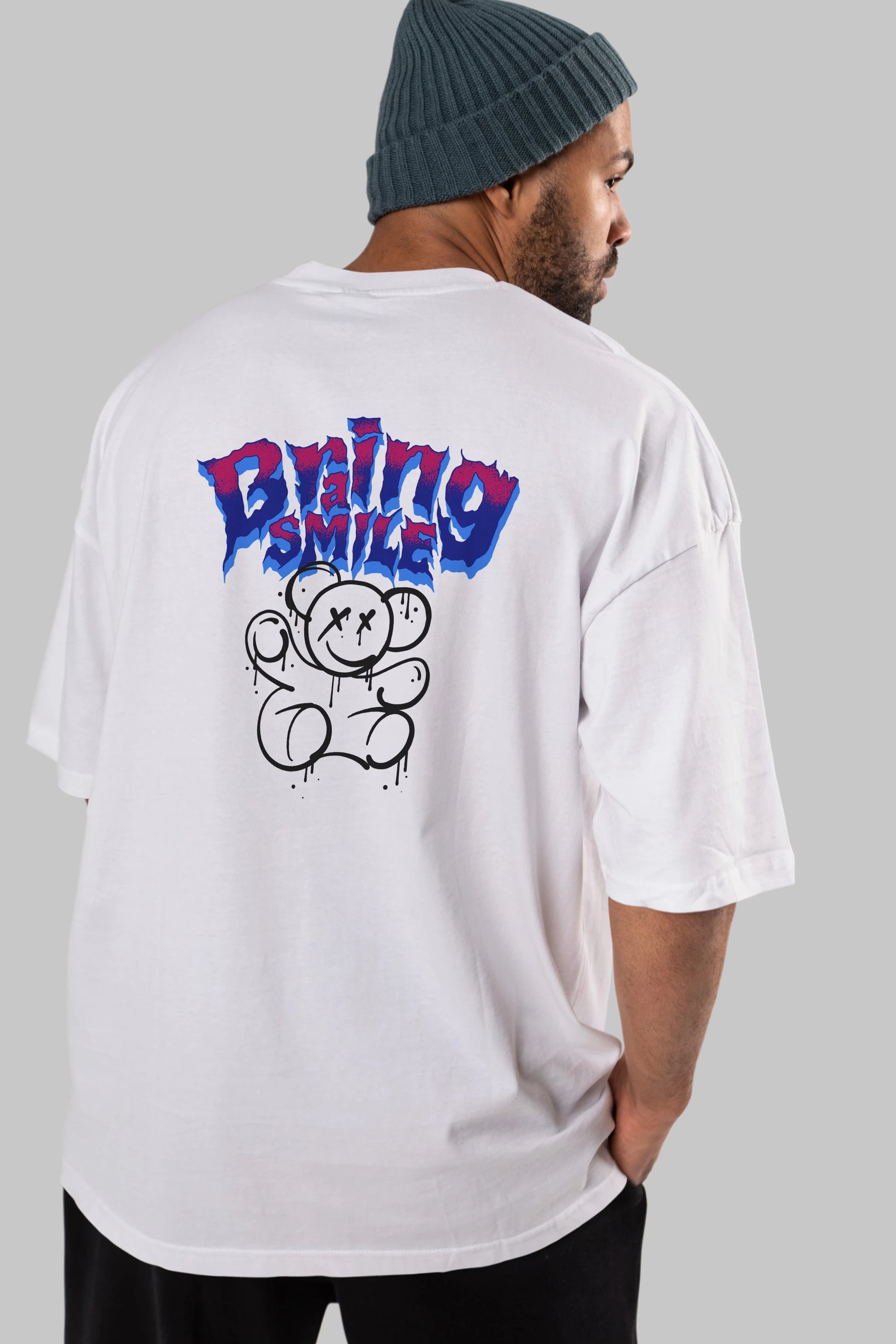 Teddy Bear Braing Smile Arka Baskılı Oversize t-shirt Erkek Kadın Unisex
