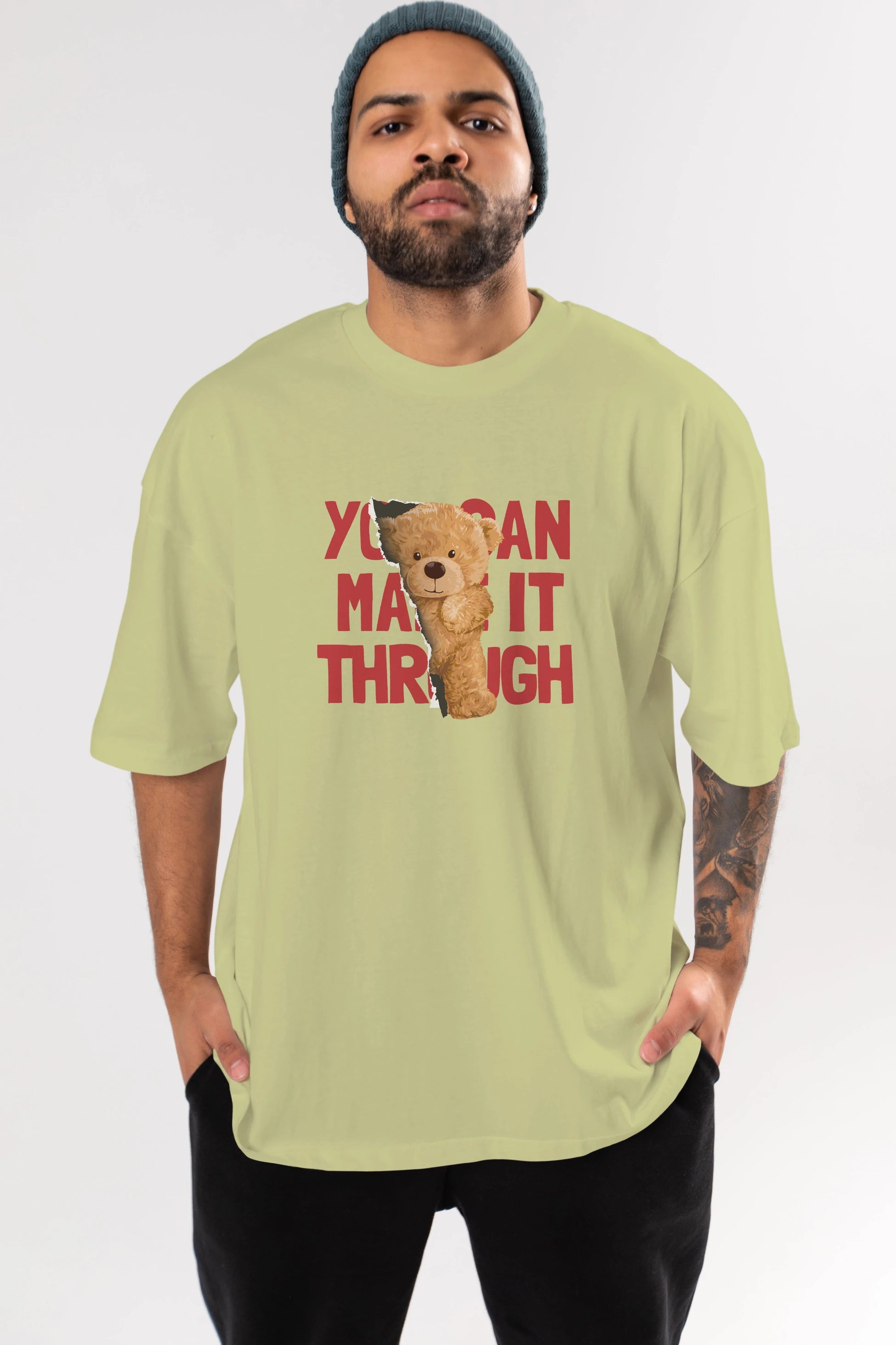Teddy Bear You Can Make it Ön Baskılı Oversize t-shirt Erkek Kadın Unisex %100 Pamuk