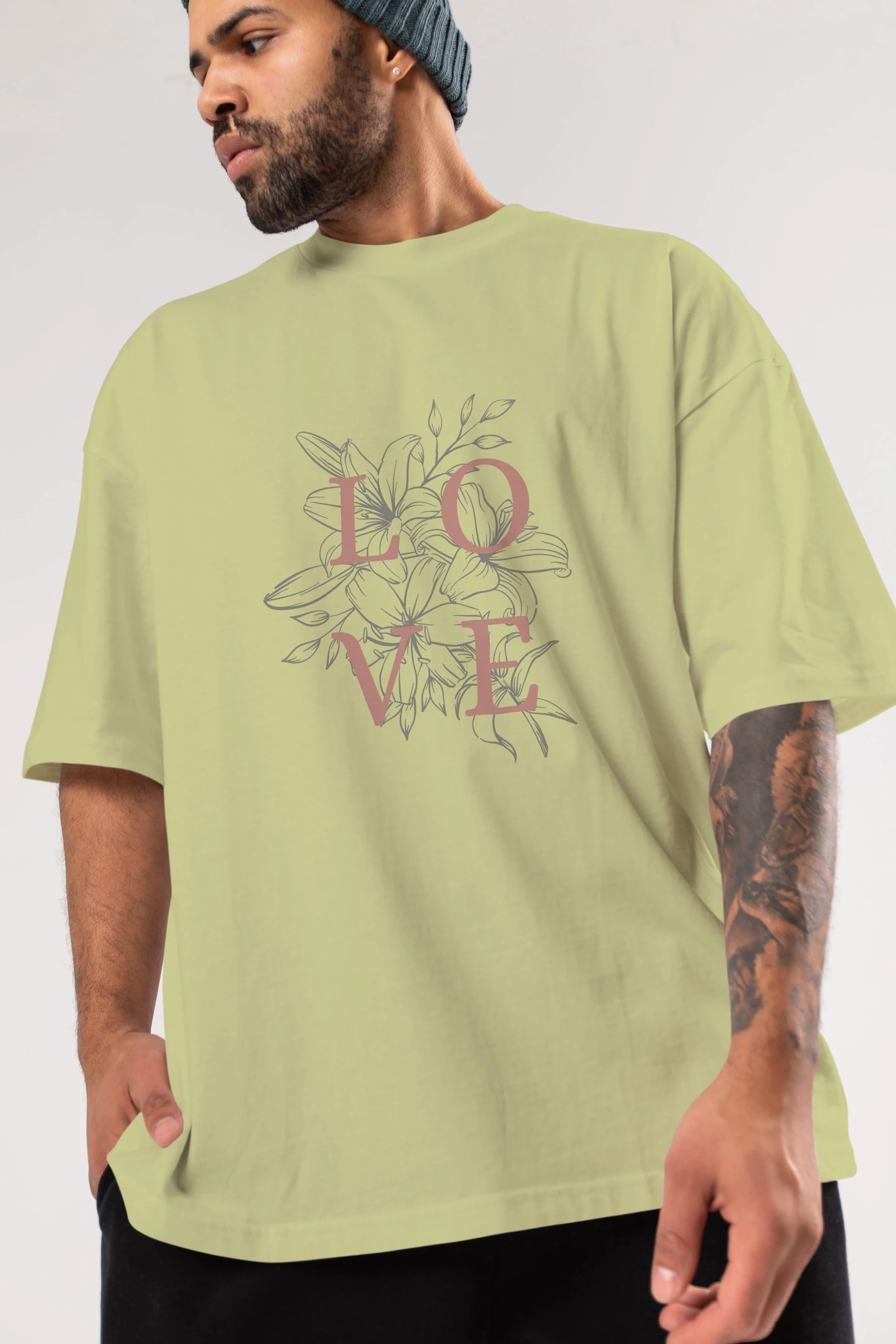 Love Yazılı Ön Baskılı Oversize t-shirt Erkek Kadın Unisex