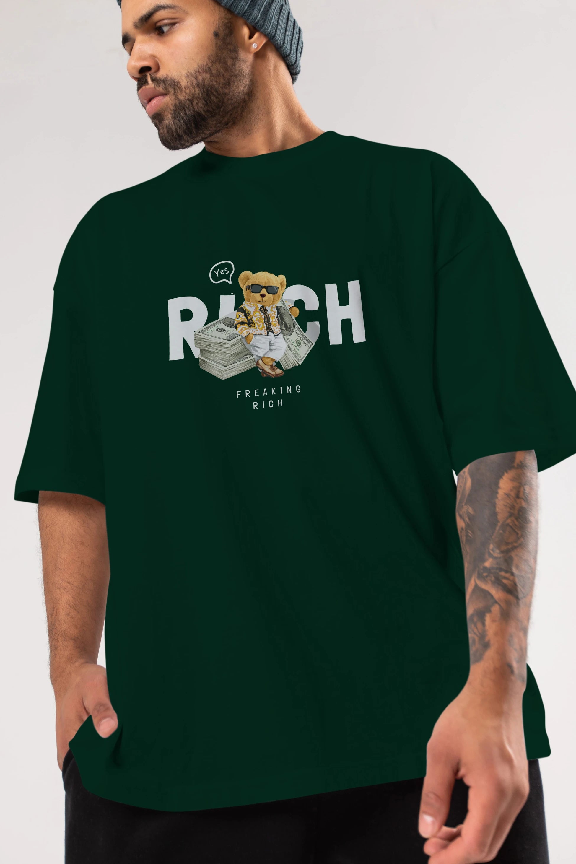 Teddy Bear Freakıng Rich Ön Baskılı Oversize t-shirt Erkek Kadın Unisex %100 Pamuk