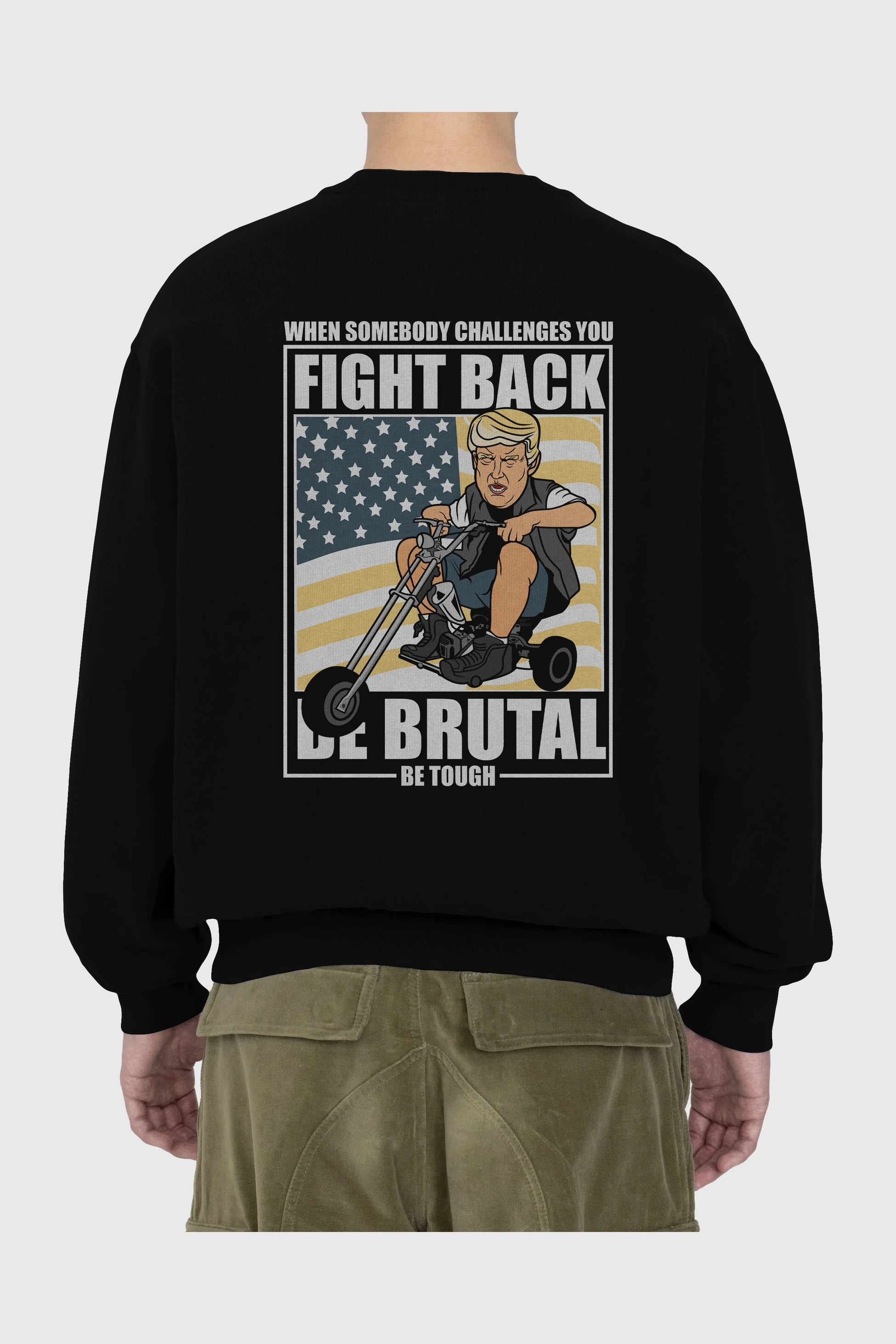 Trump Biker Arka Baskılı Oversize Sweatshirt Erkek Kadın Unisex