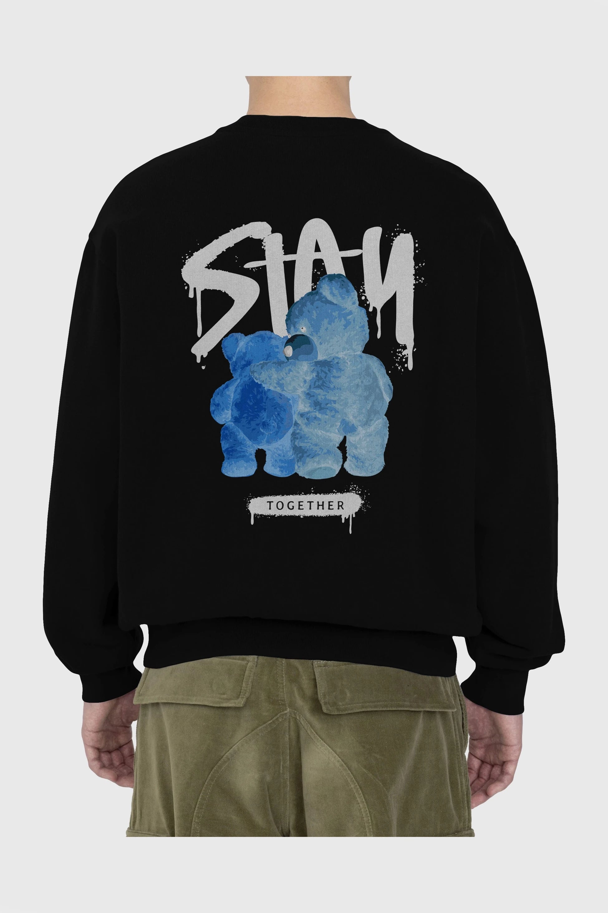 Stay Together Bear Arka Baskılı Oversize Sweatshirt Erkek Kadın Unisex