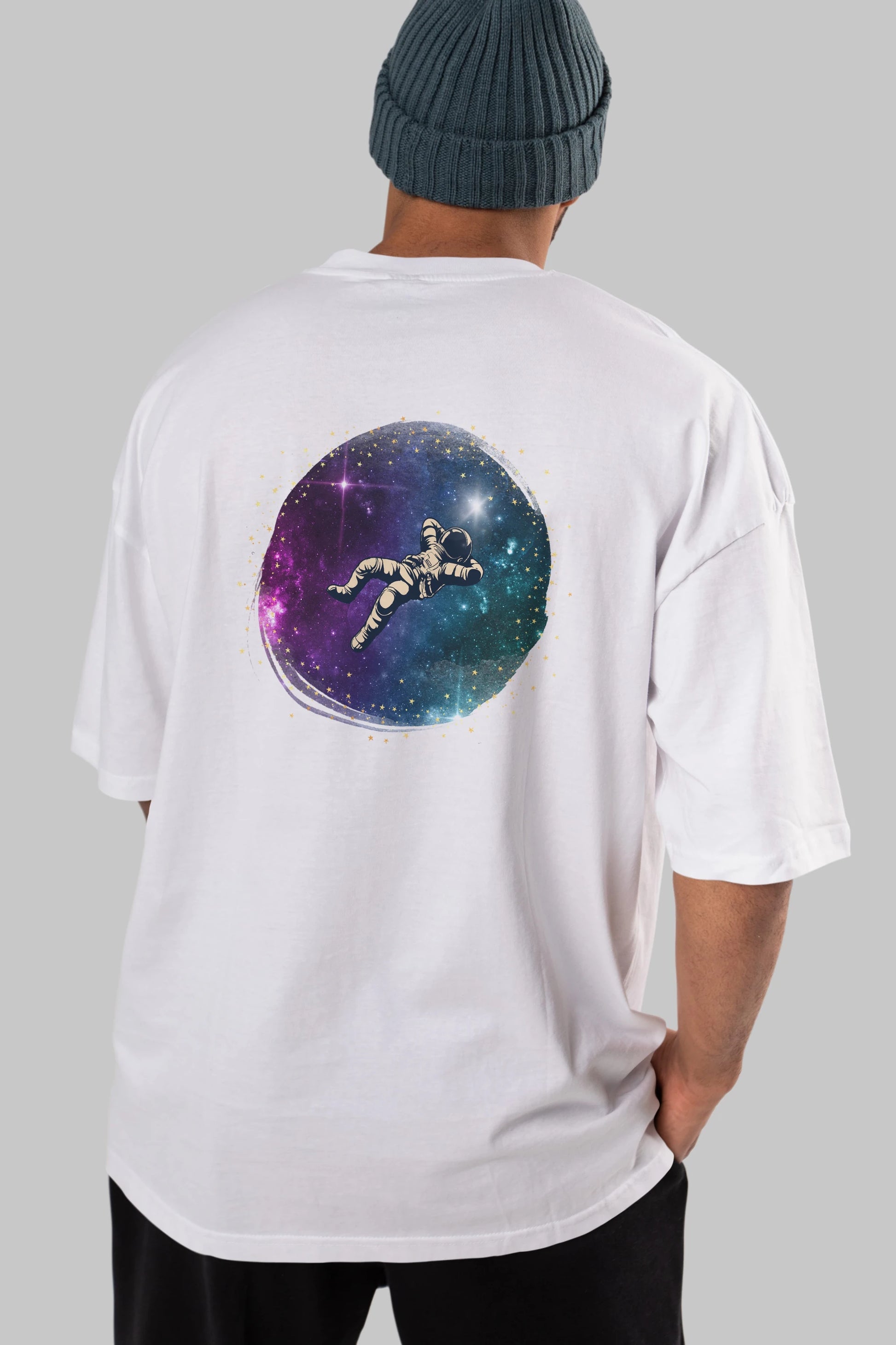 Astronaut in the Galaxy Arka Baskılı Oversize t-shirt Erkek Kadın Unisex