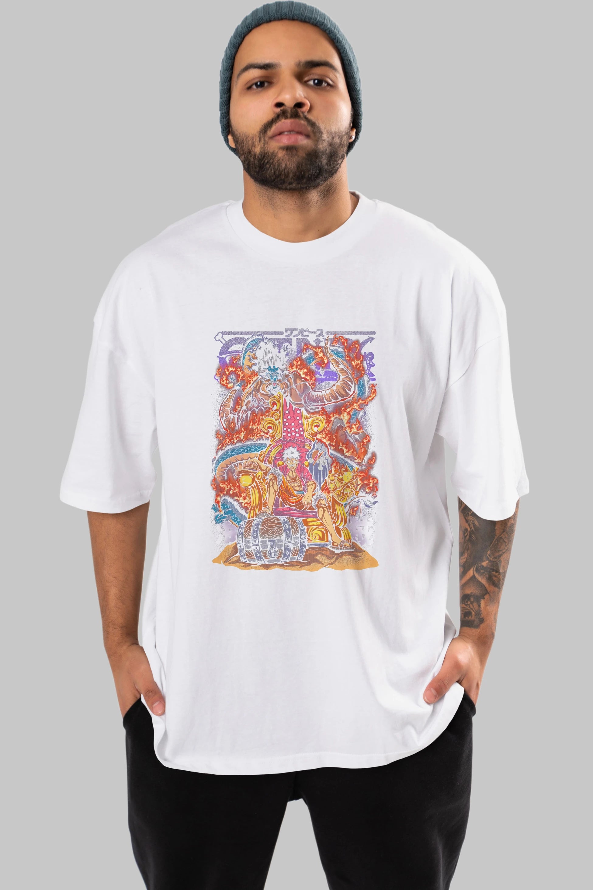 MONKEY D. LUFFY 1 Anime Ön Baskılı Oversize t-shirt %100 pamuk Erkek Kadın Unisex