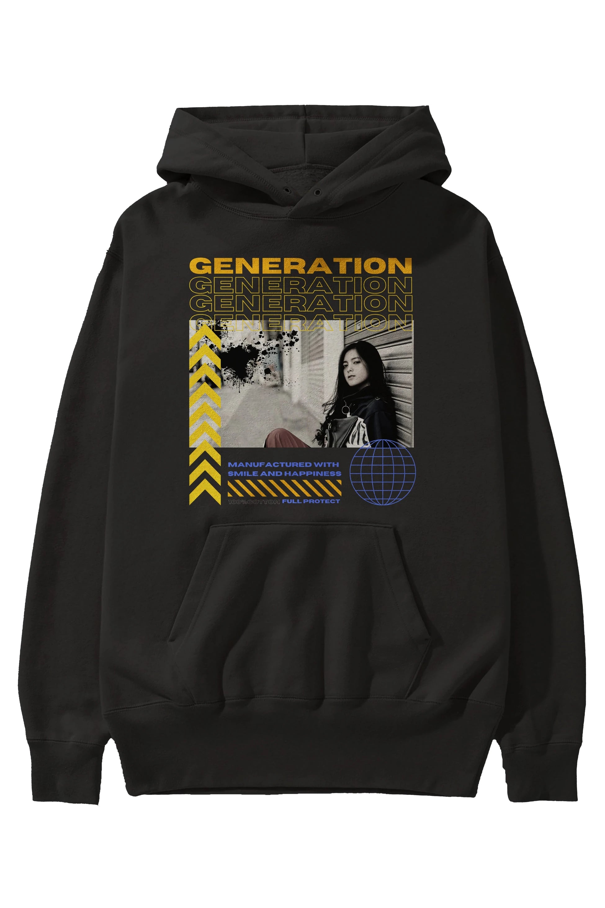 Generation Yazılı Ön Baskılı Oversize Hoodie Kapüşonlu Sweatshirt Erkek Kadın Unisex