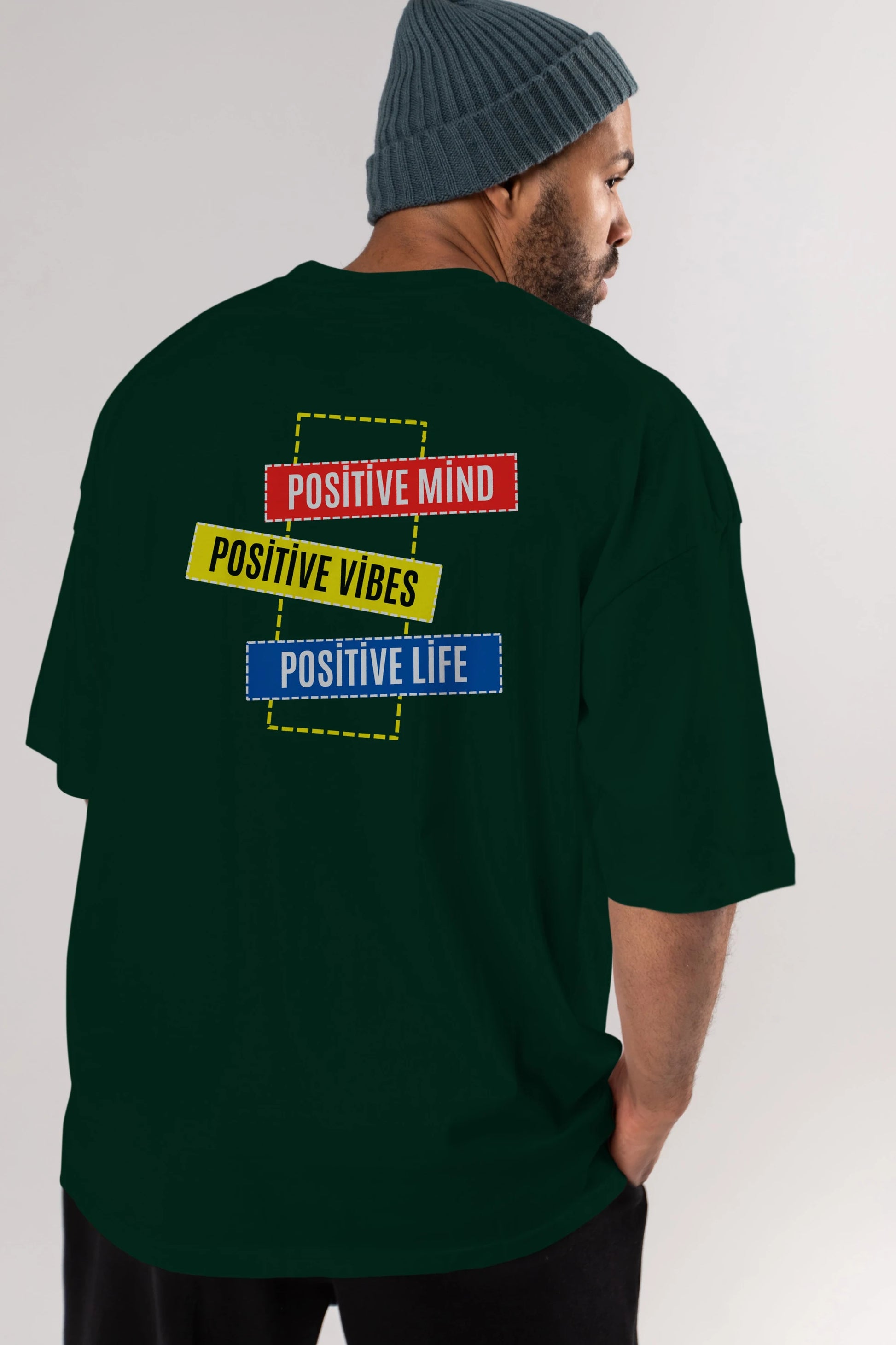 Positive Mind Vibes Lifes Arka Baskılı Oversize t-shirt Erkek Kadın Unisex