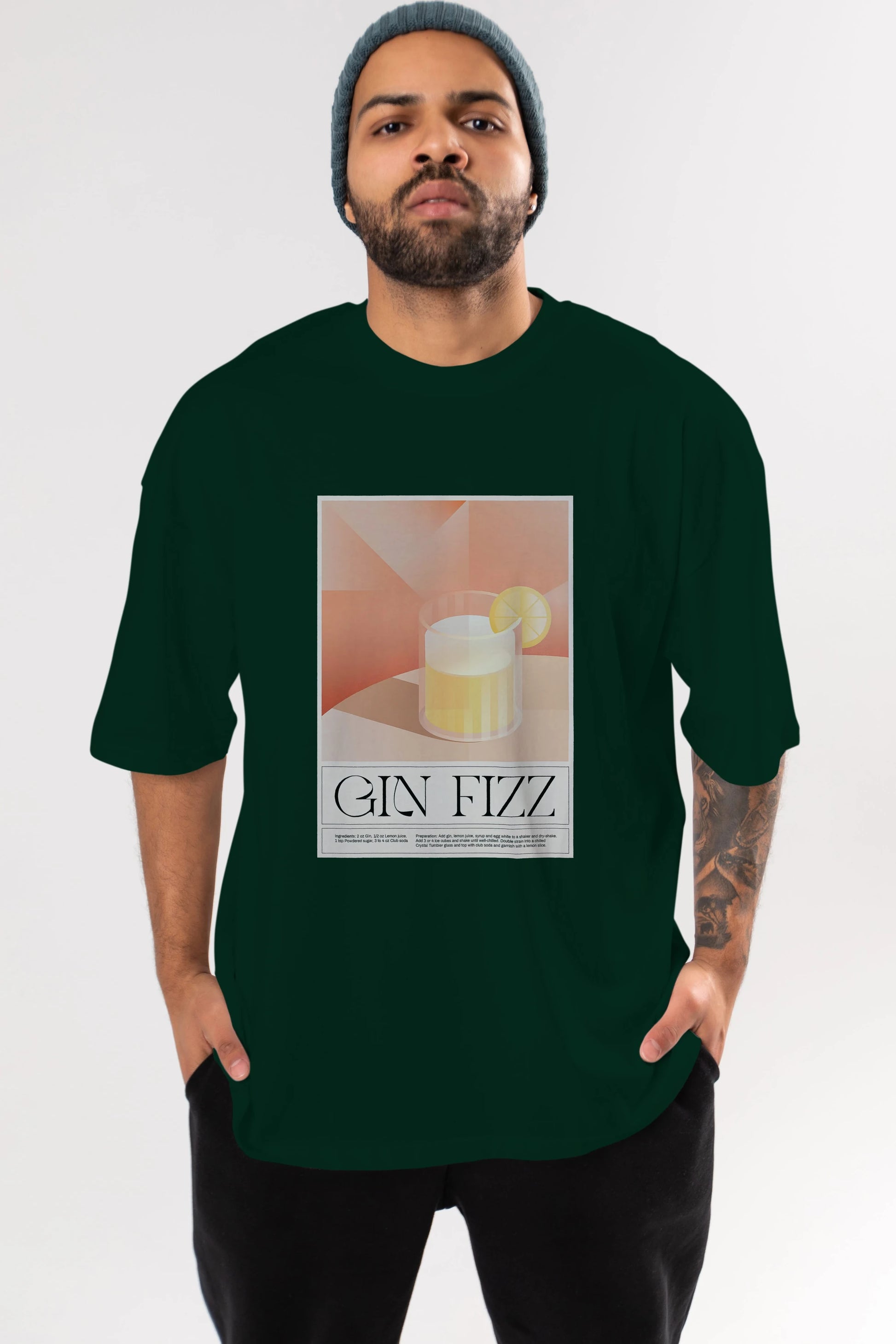 Gin Fizz Ön Baskılı Oversize t-shirt Erkek Kadın Unisex %100 Pamuk Bisiklet Yaka tişort