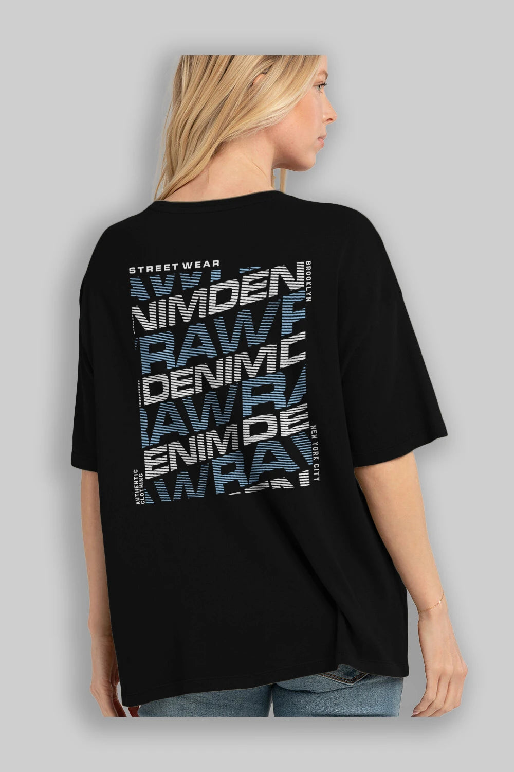 Raw Denim Arka Baskılı Oversize t-shirt Erkek Kadın Unisex