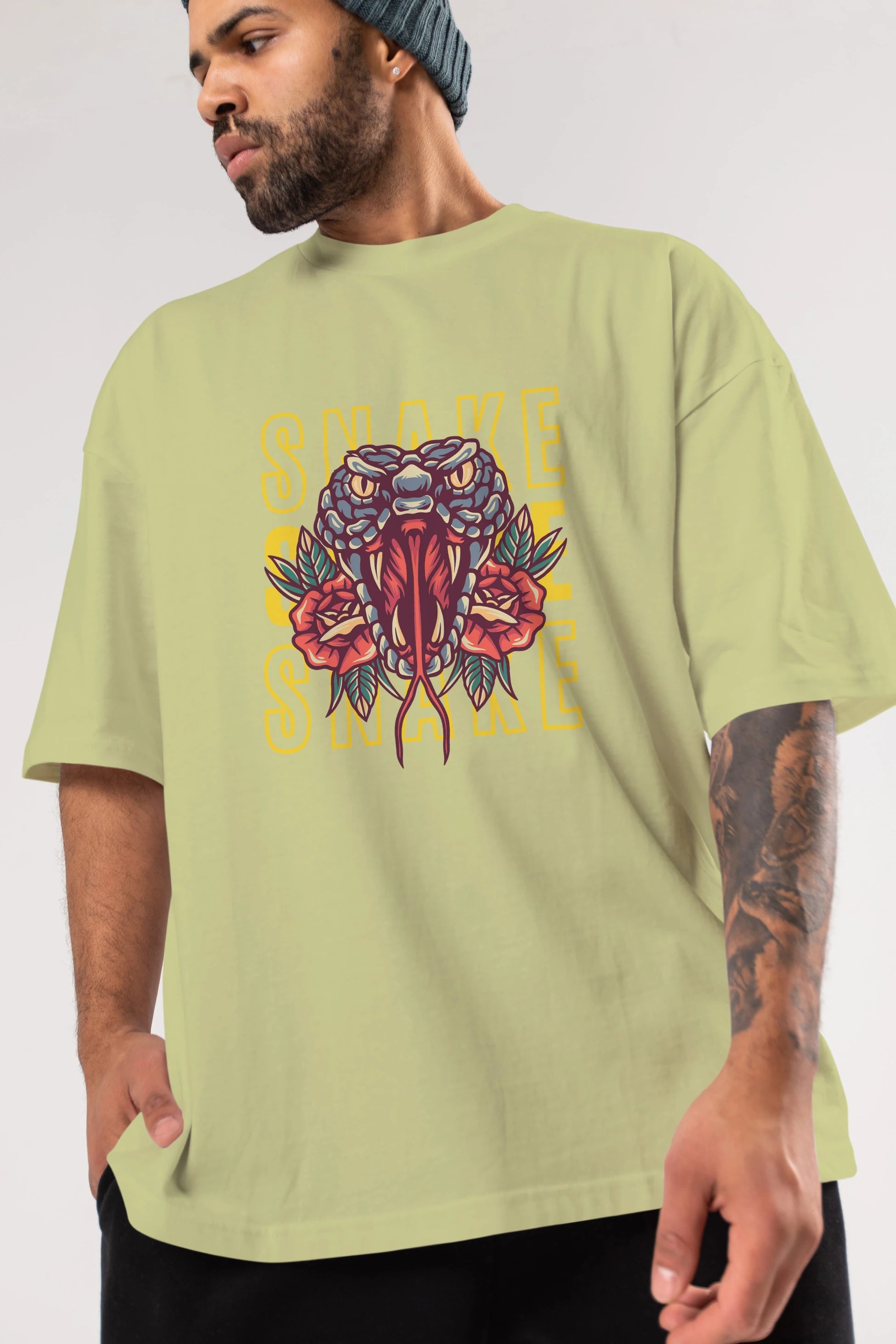 Snake Ön Baskılı Oversize t-shirt Erkek Kadın Unisex