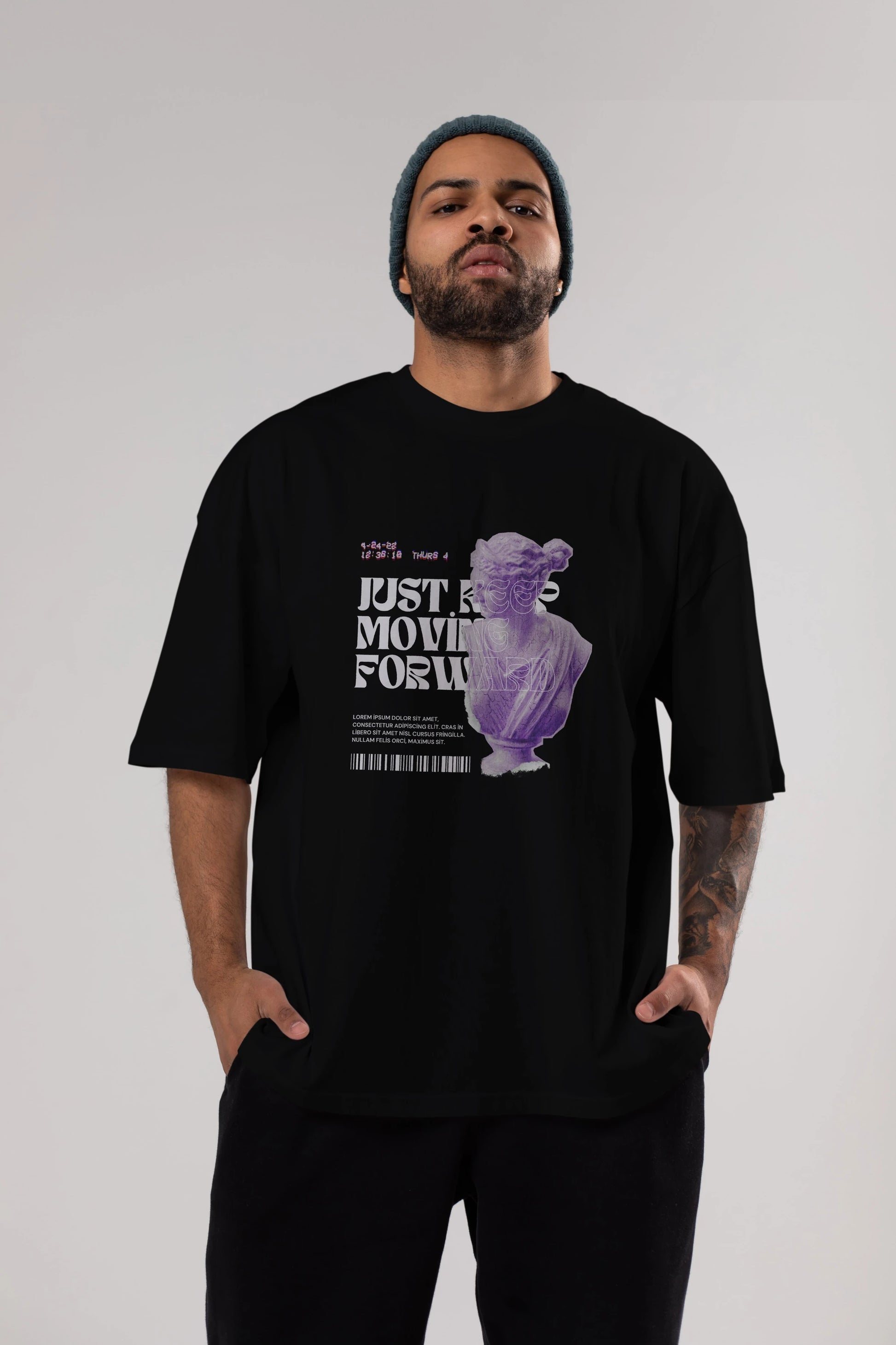 Just Keep Moving Forward Yazılı Ön Baskılı Oversize t-shirt Erkek Kadın Unisex
