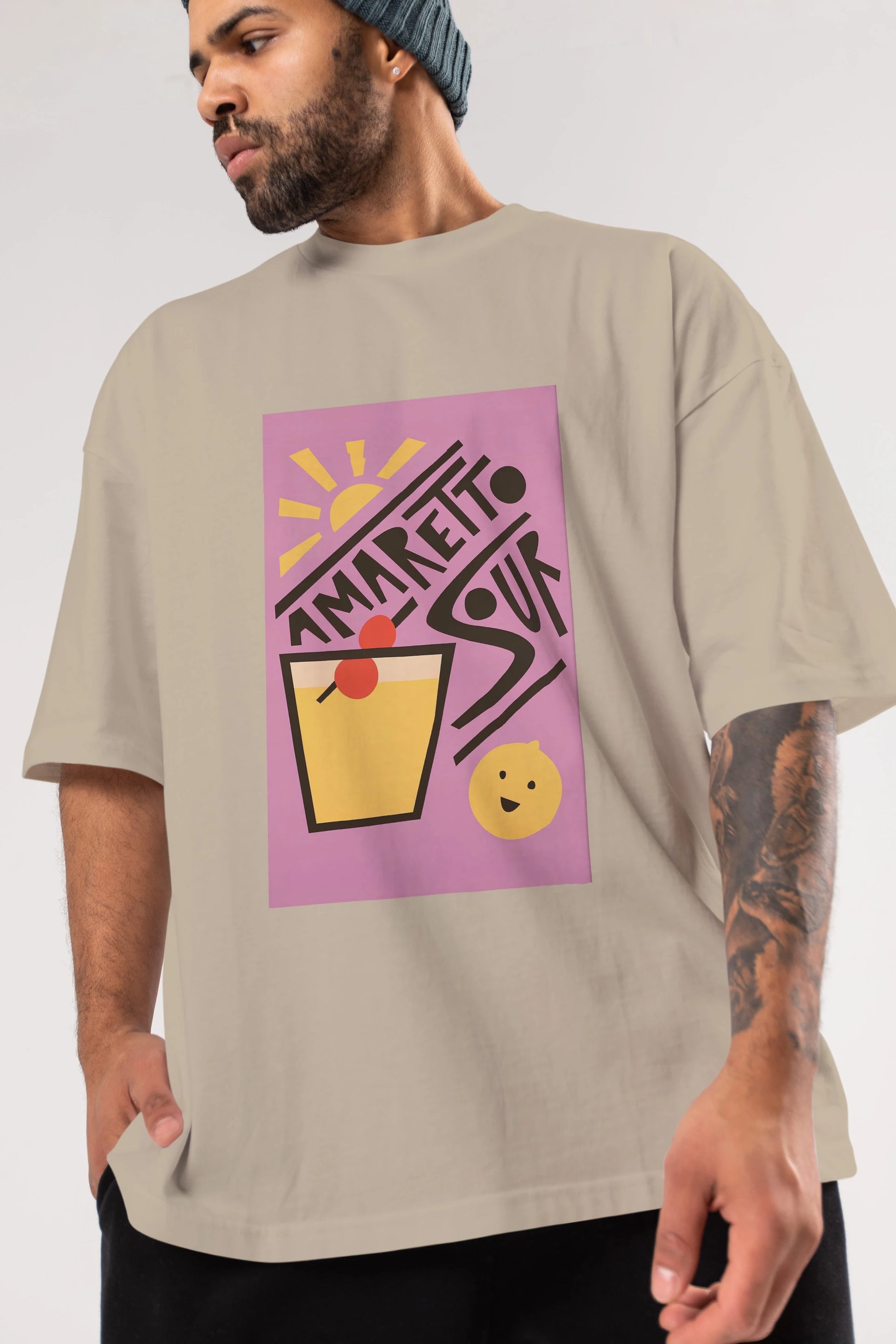 Amaretto Sour Ön Baskılı Oversize t-shirt Erkek Kadın Unisex %100 Pamuk Bisiklet Yaka tişort