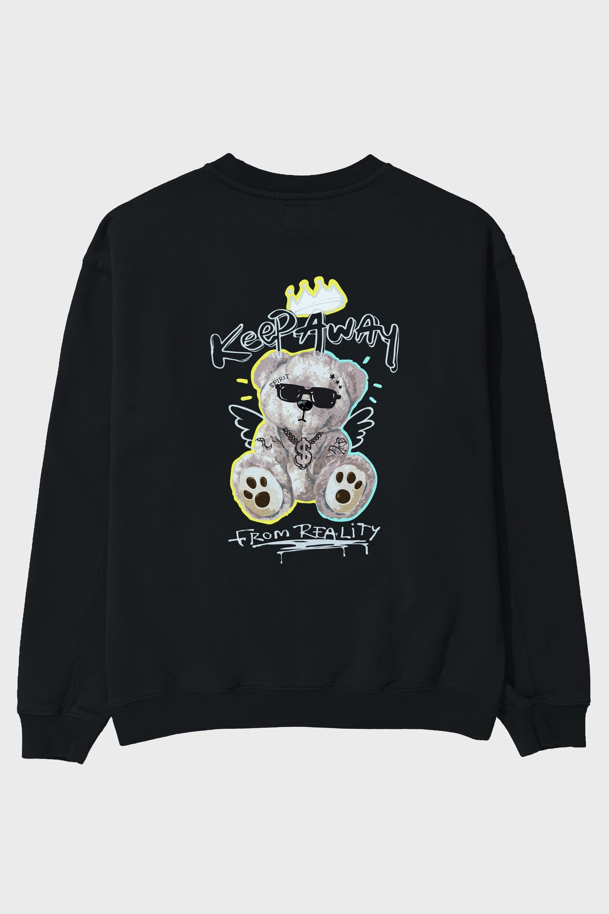 Keep Away Bear Arka Baskılı Oversize Sweatshirt Erkek Kadın Unisex