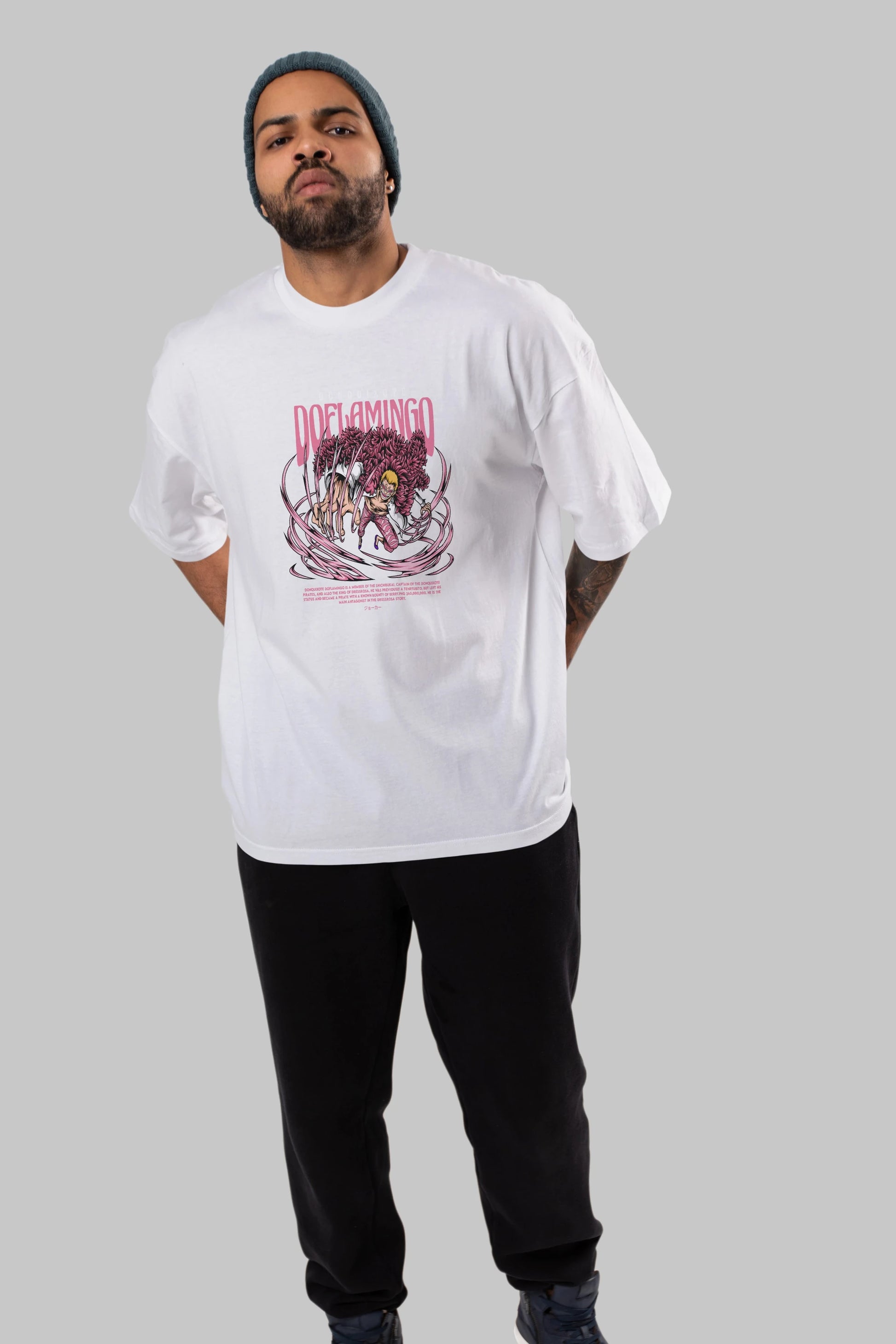 Doflamingo Anime Ön Baskılı Oversize t-shirt %100 pamuk Erkek Kadın Unisex