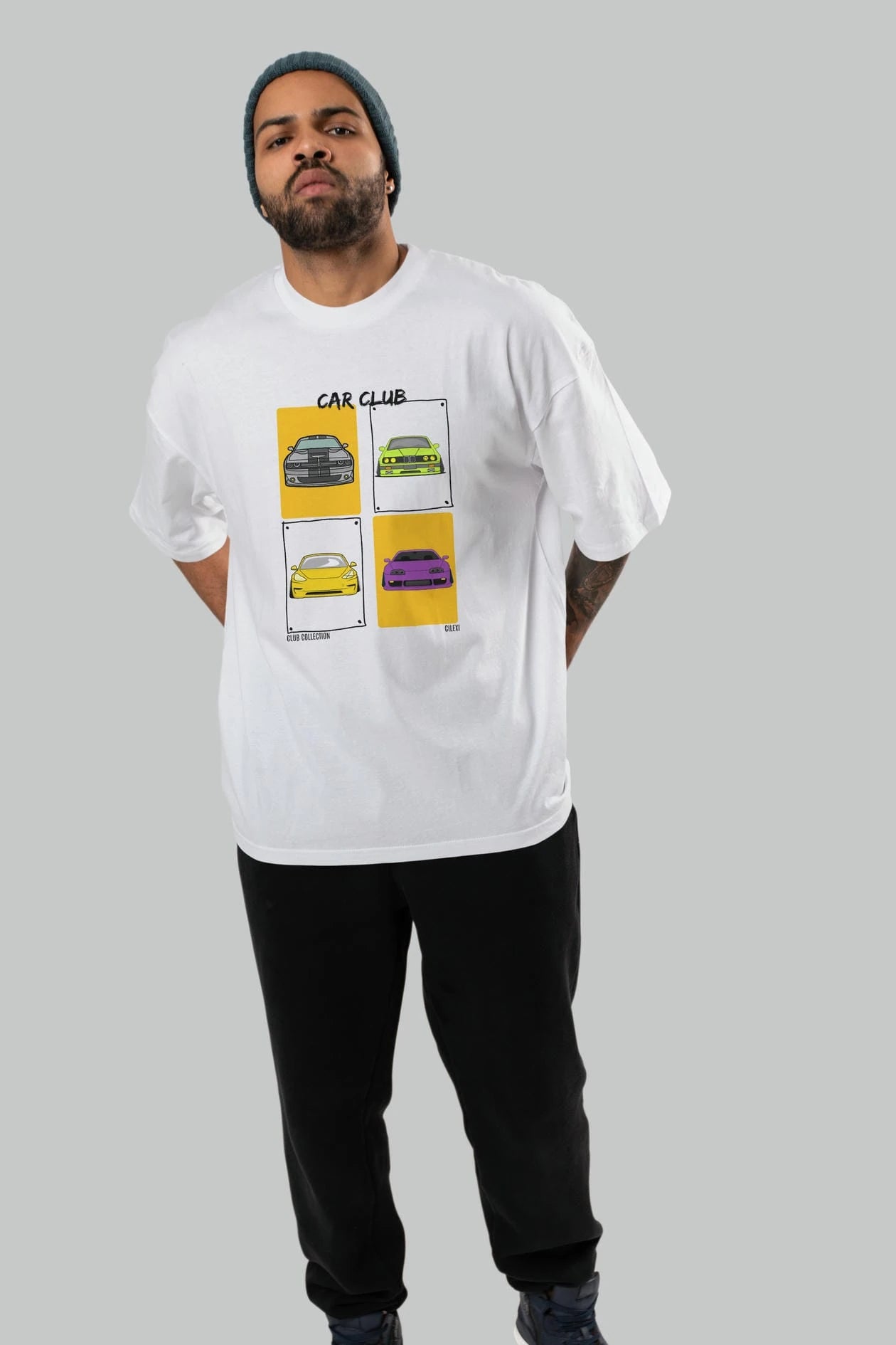 Car Club ön Baskılı Oversize t-shirt Erkek Kadın %100 Pamuk Bisiklet Yaka tişort
