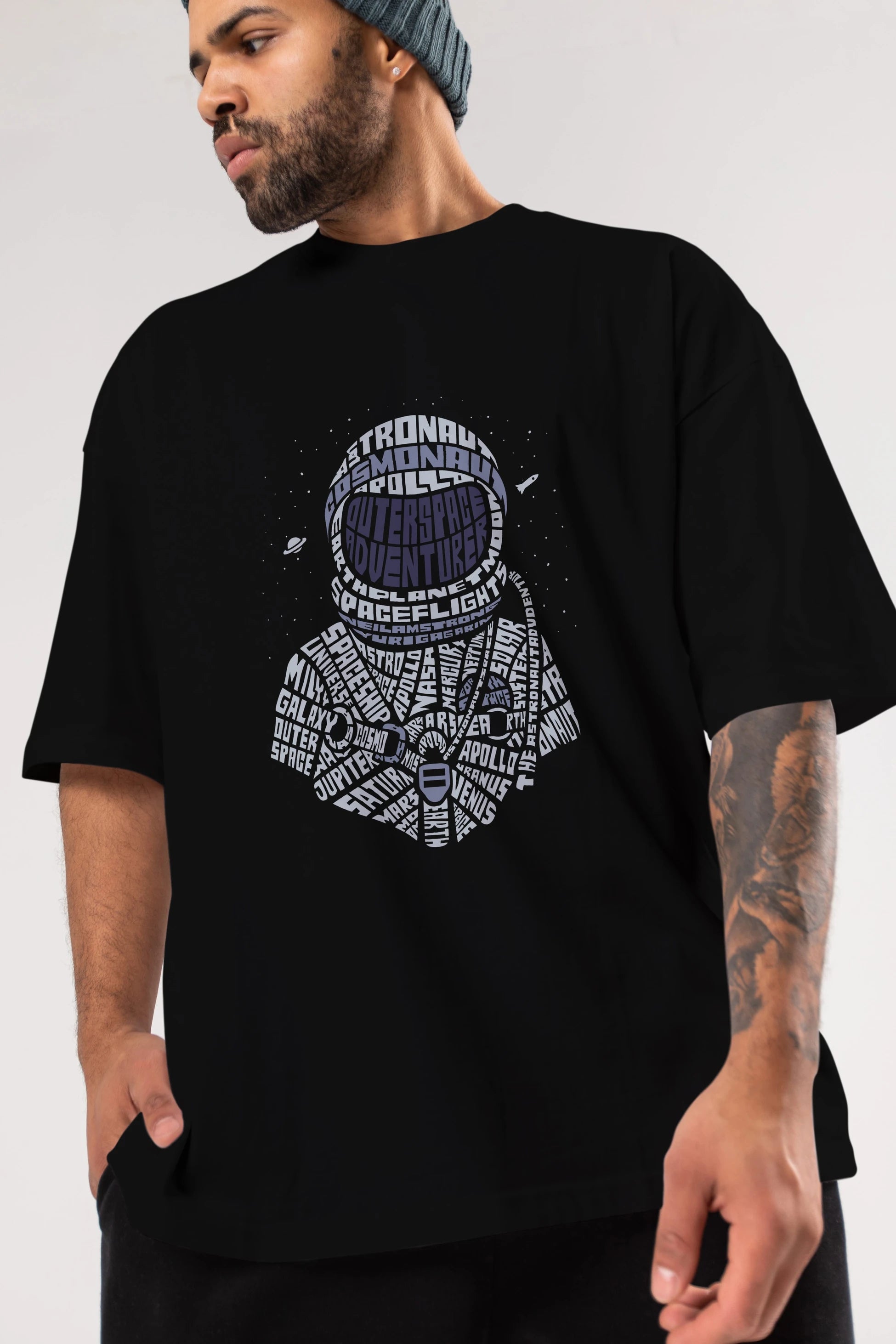 Astronaut Ön Baskılı Oversize t-shirt %100 pamuk Erkek Kadın Unisex