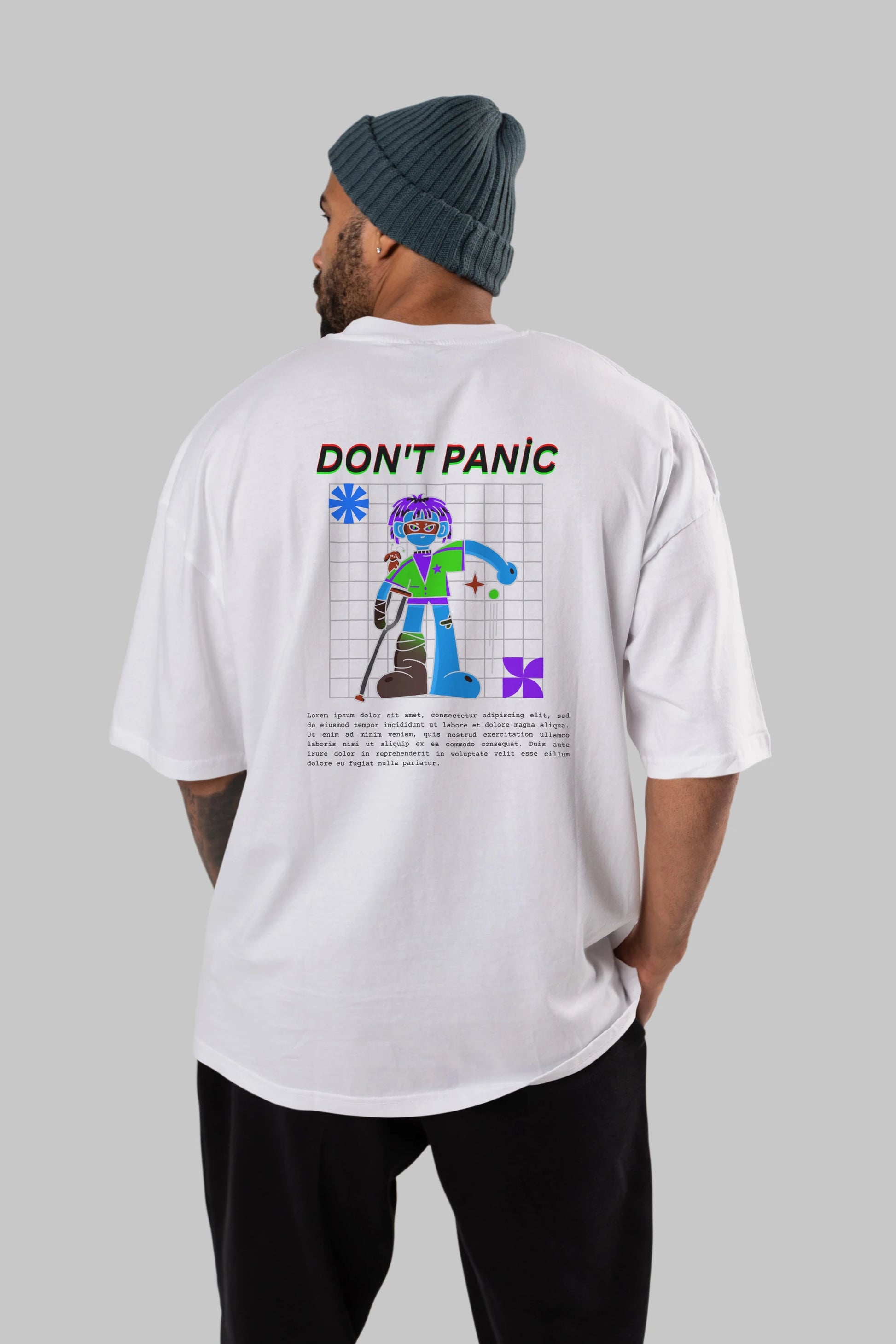 Dont Panic Yazılı Arka Baskılı Oversize t-shirt Erkek Kadın Unisex